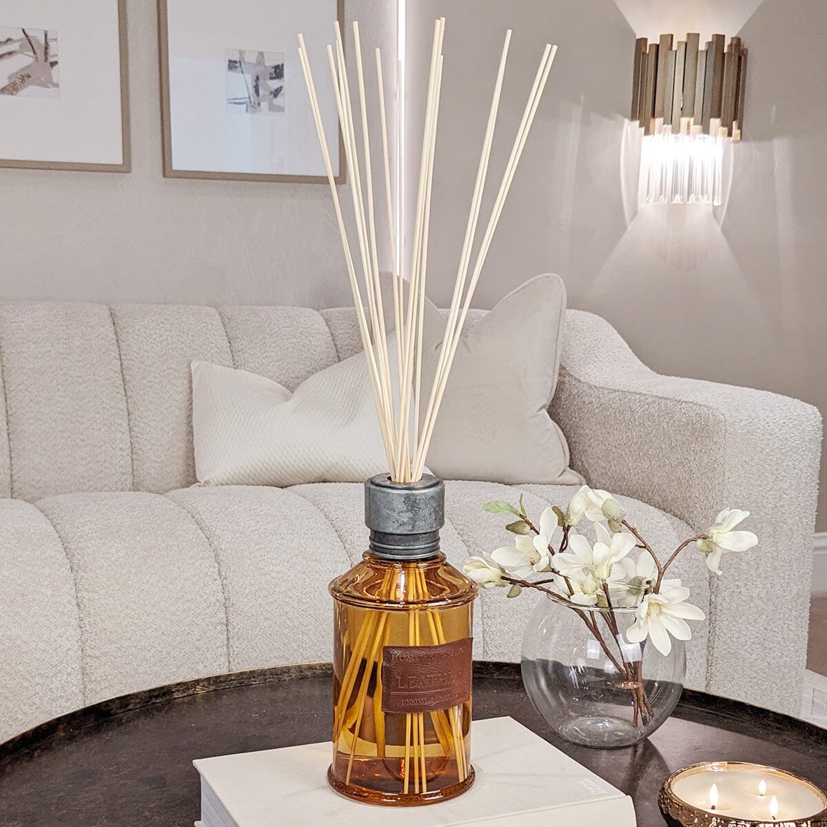 Amber Tinted Glass Leather Large Reed Diffuser- 1000ml - Image 2