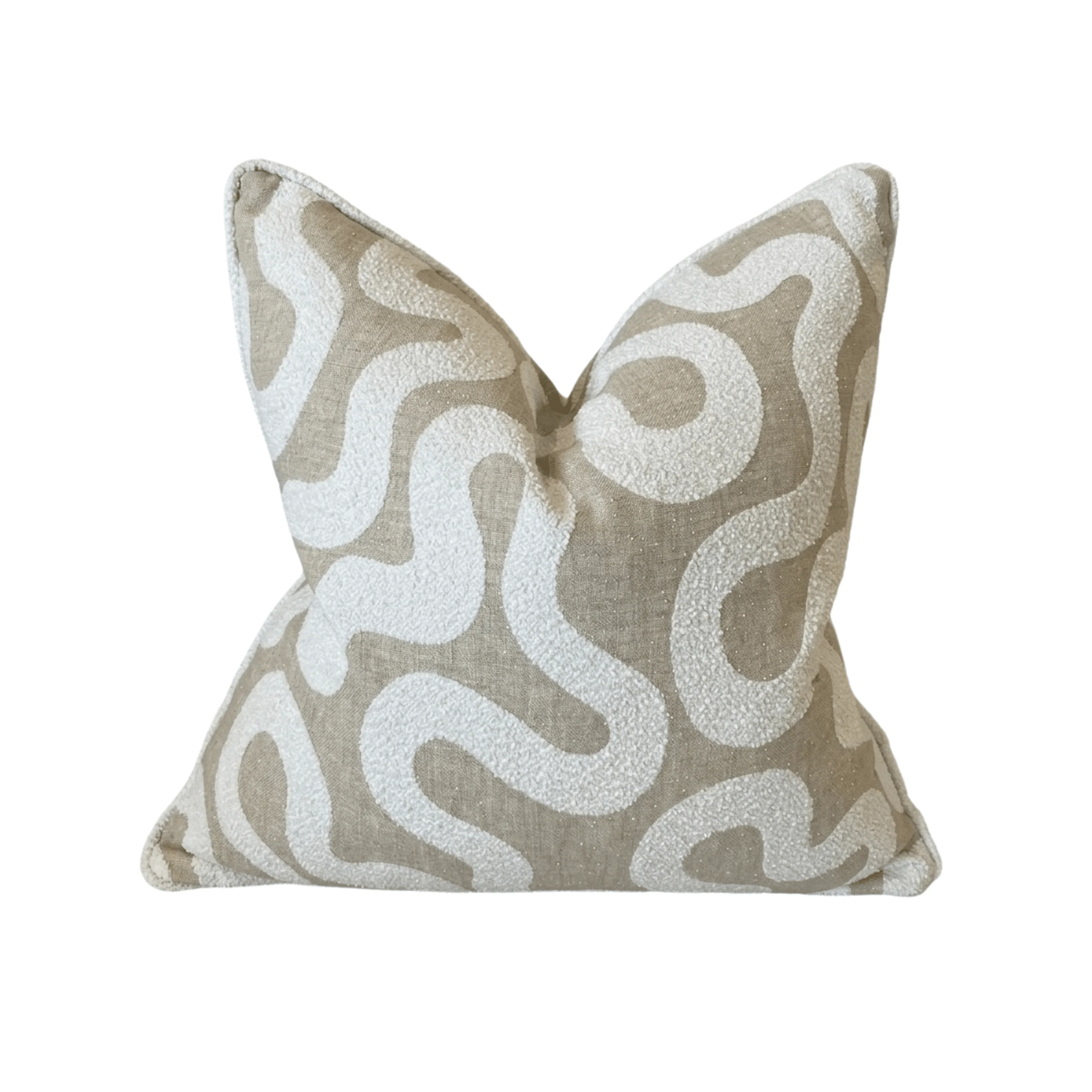 Amberlyn Luxury Beige & Cream Boucle Squiggle Piped Cushion - 50x50cm - Image 3