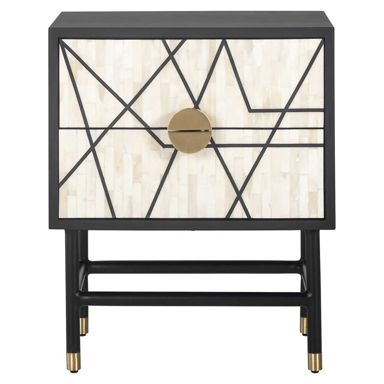 Amera Abstract Monochrome Bone Inlay 2 Drawer Bedside Table - Image 3