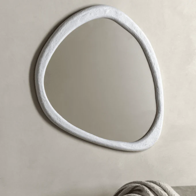 Amina White Concrete Effect Abstract Pebble Mirror