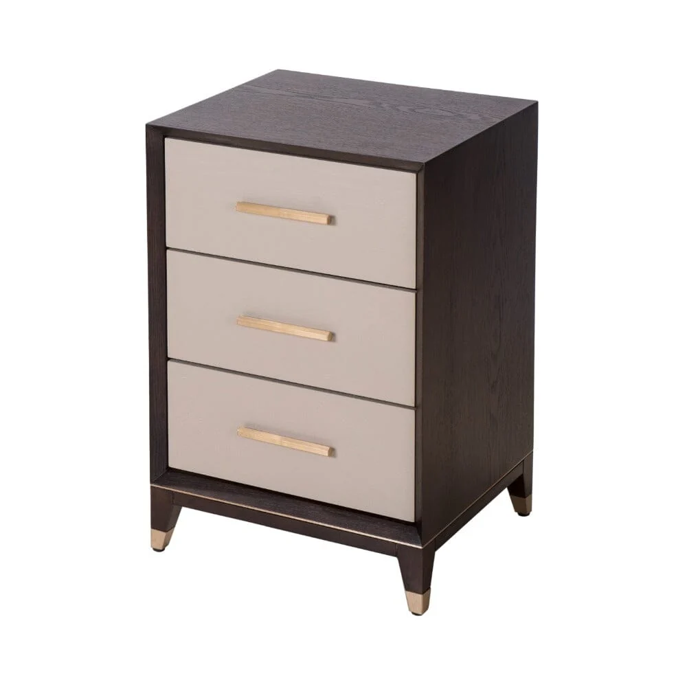 Amora Dark Wood 3 Drawer Bedside Table with Brass Details - Image 2