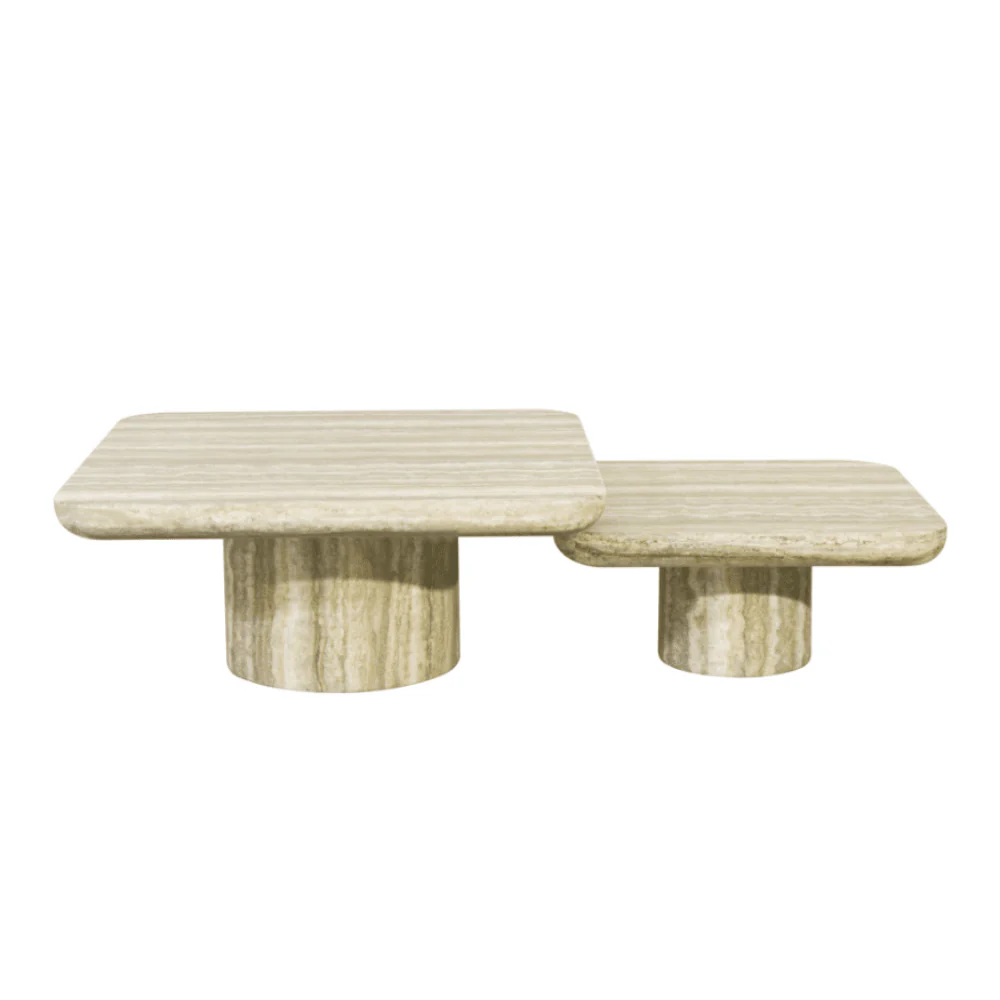 Ana Greige Faux Travertine Coffee Tables - Set of 2 - Image 2