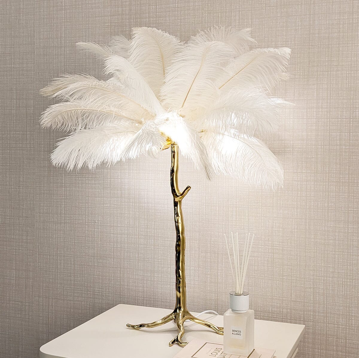 Angelina Premium Cream & Gold Feather Table Lamp - Image 2