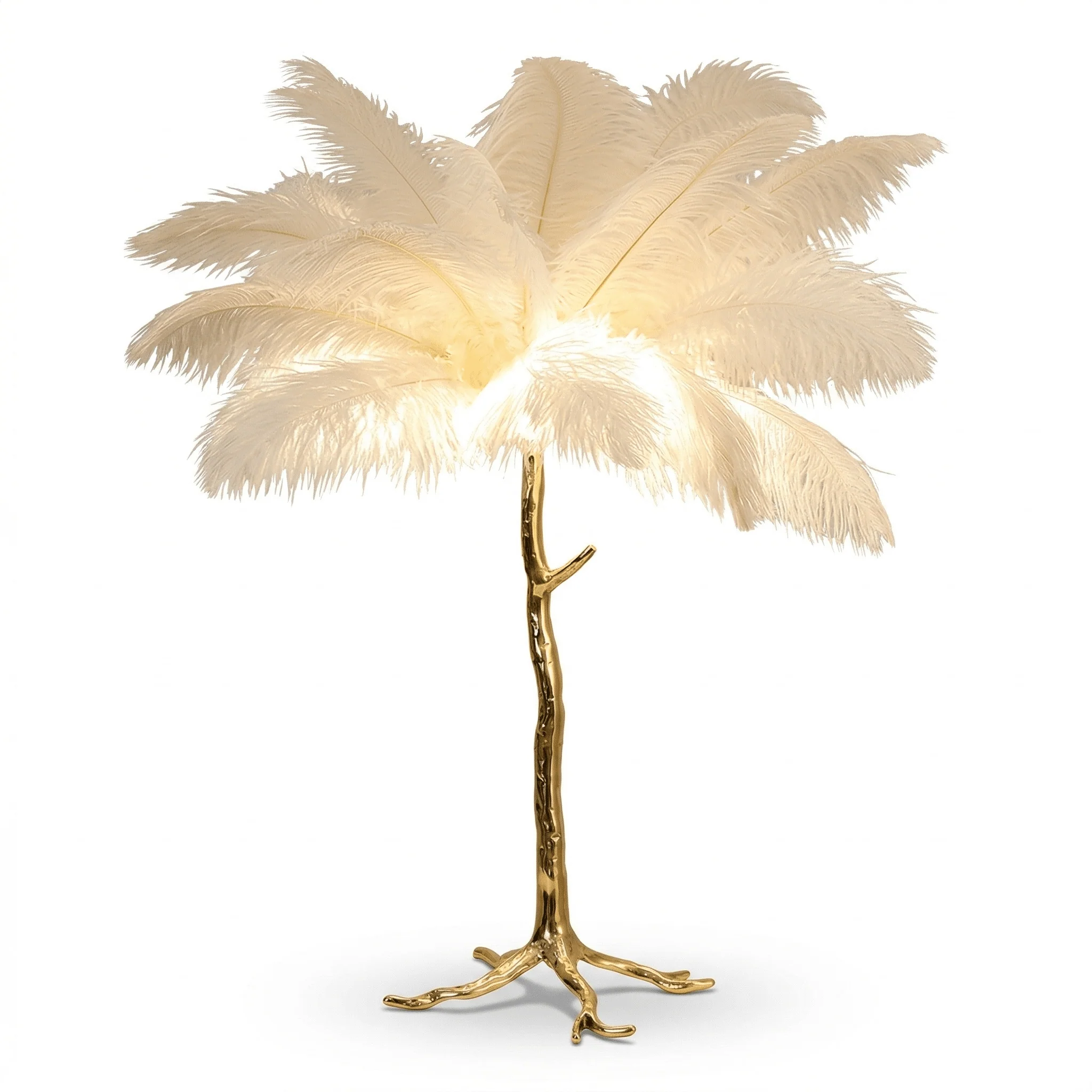 Angelina Premium Cream & Gold Feather Table Lamp - Image 5