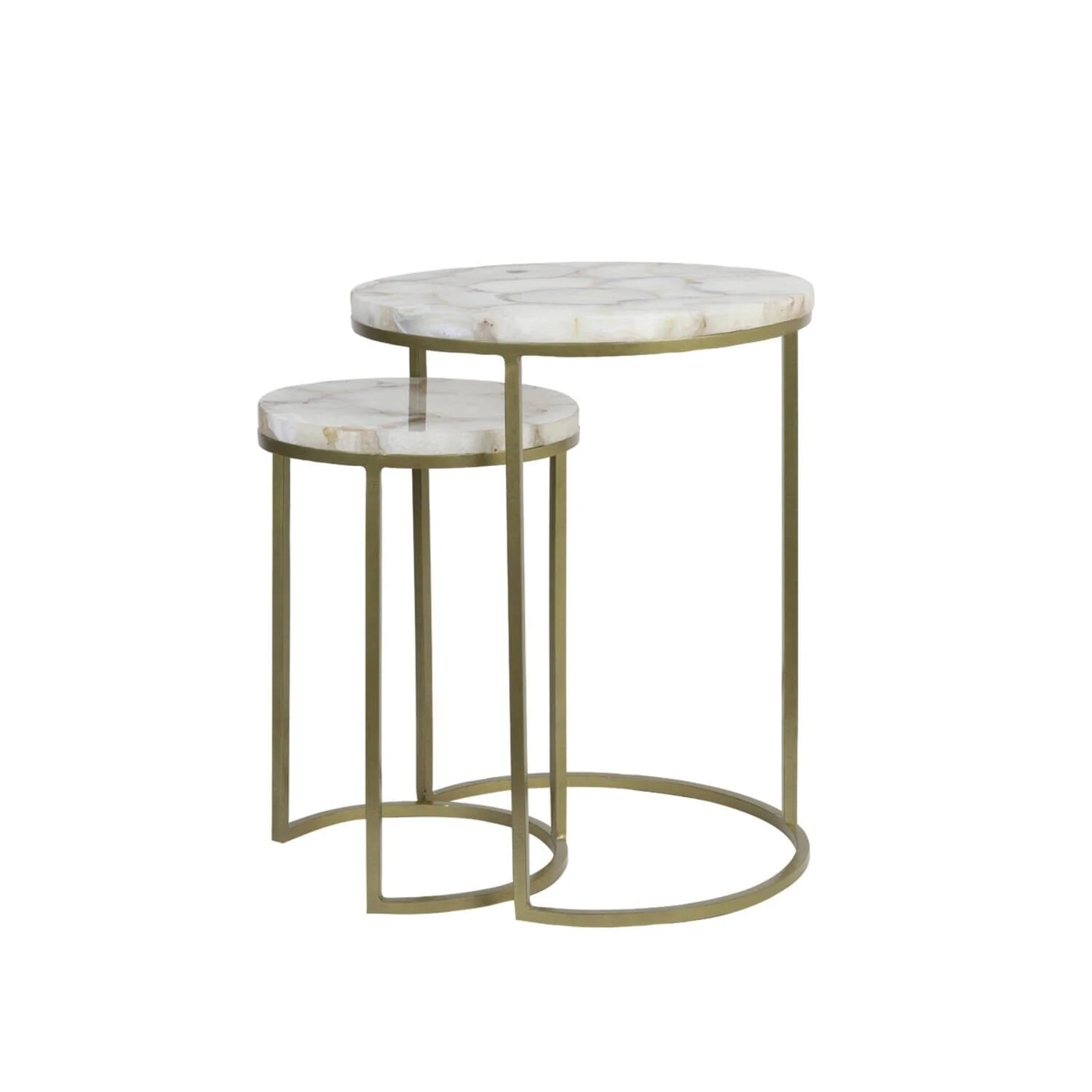 Anistoria Gold Nested Side Tables with Agate Top - Set of 2 - Image 2