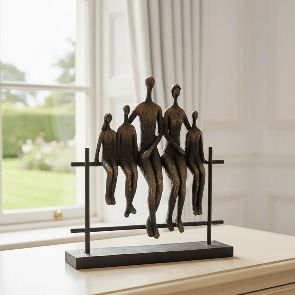 Antique Brass Family of Five Sitting Sculpture
