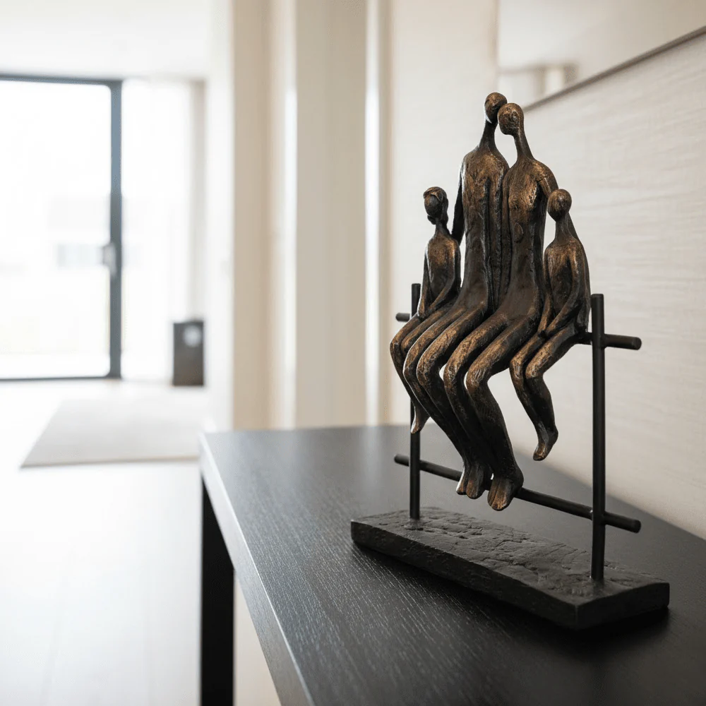 Antique Brass Family of Four Sitting Sculpture