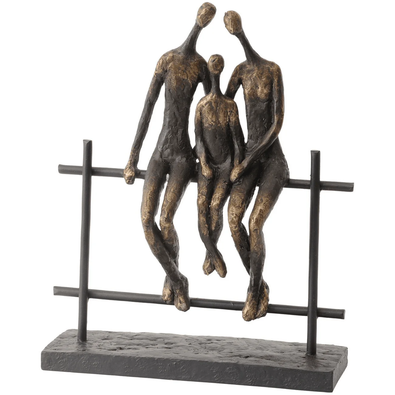 Antique Brass Family of Three Sitting Sculpture - Image 2