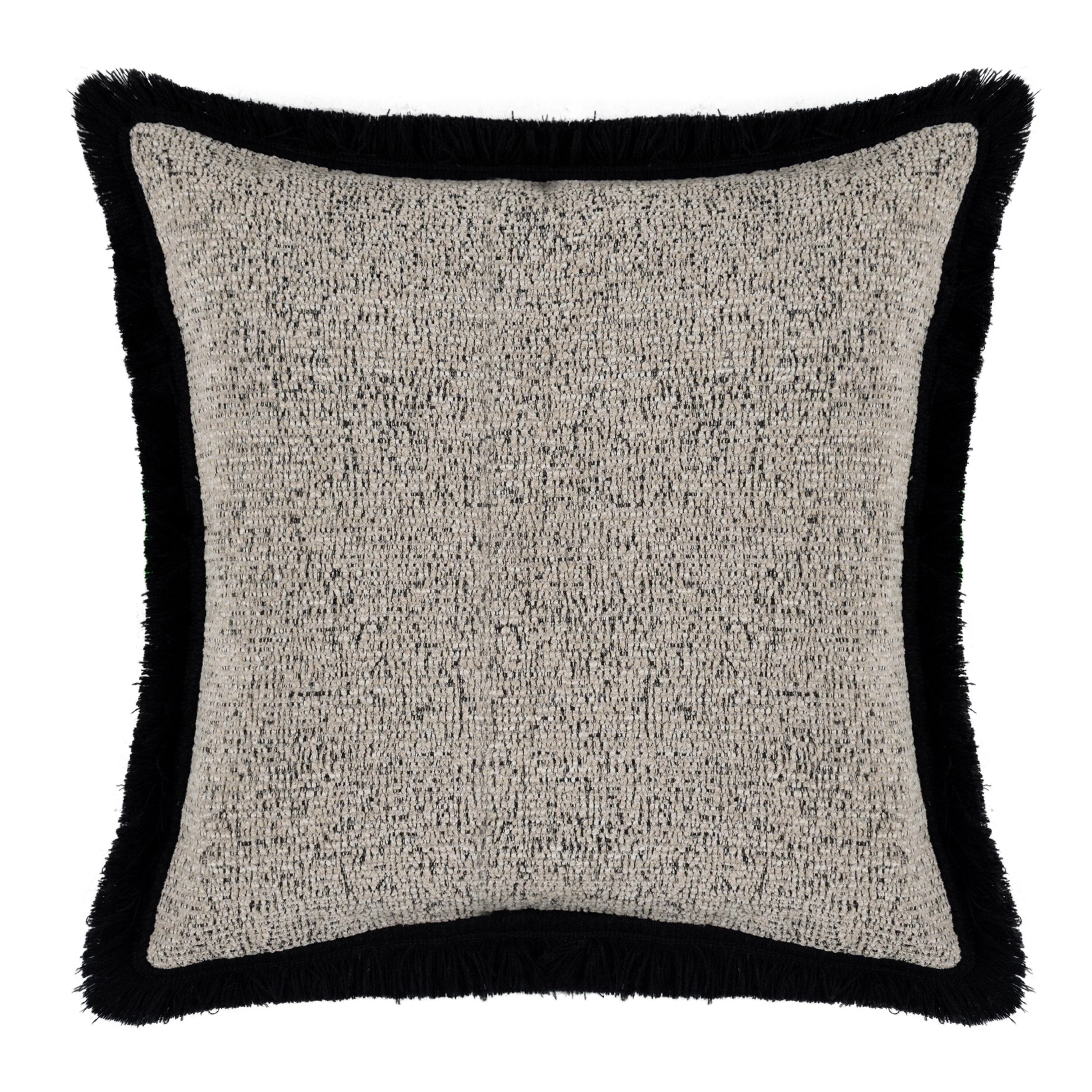 Araminta Greige Textured Cushion with Black Fringe Detail- 45x45cm - Image 2
