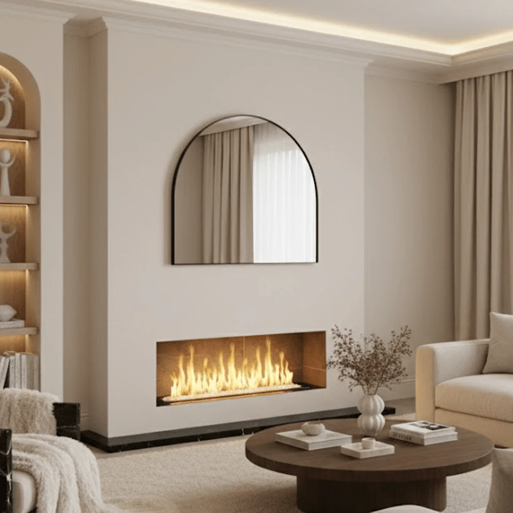 Arian Black Large Overmantle Arched Mirror