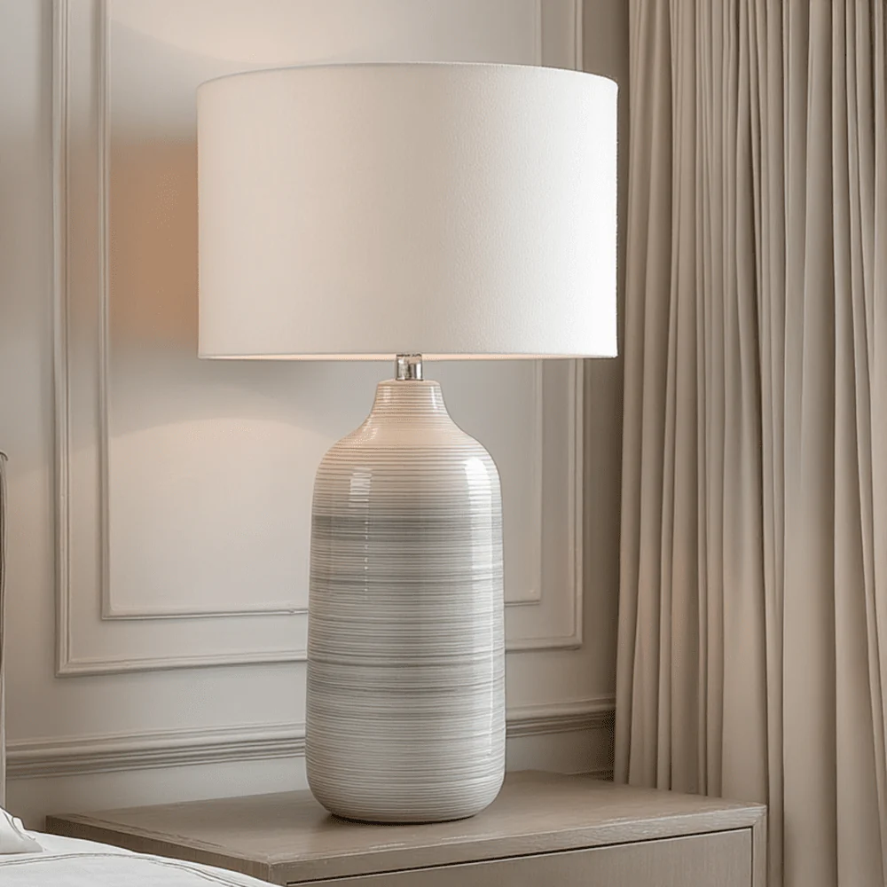 Aries Blue & Grey Ombre Ceramic Table Lamp with Cream Shade
