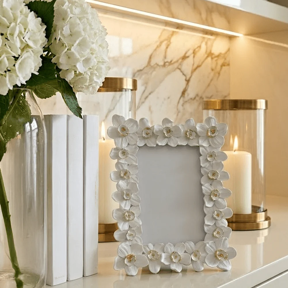 Aryane Cream & Gold 3D Flowers Photo Frame - 4x6"