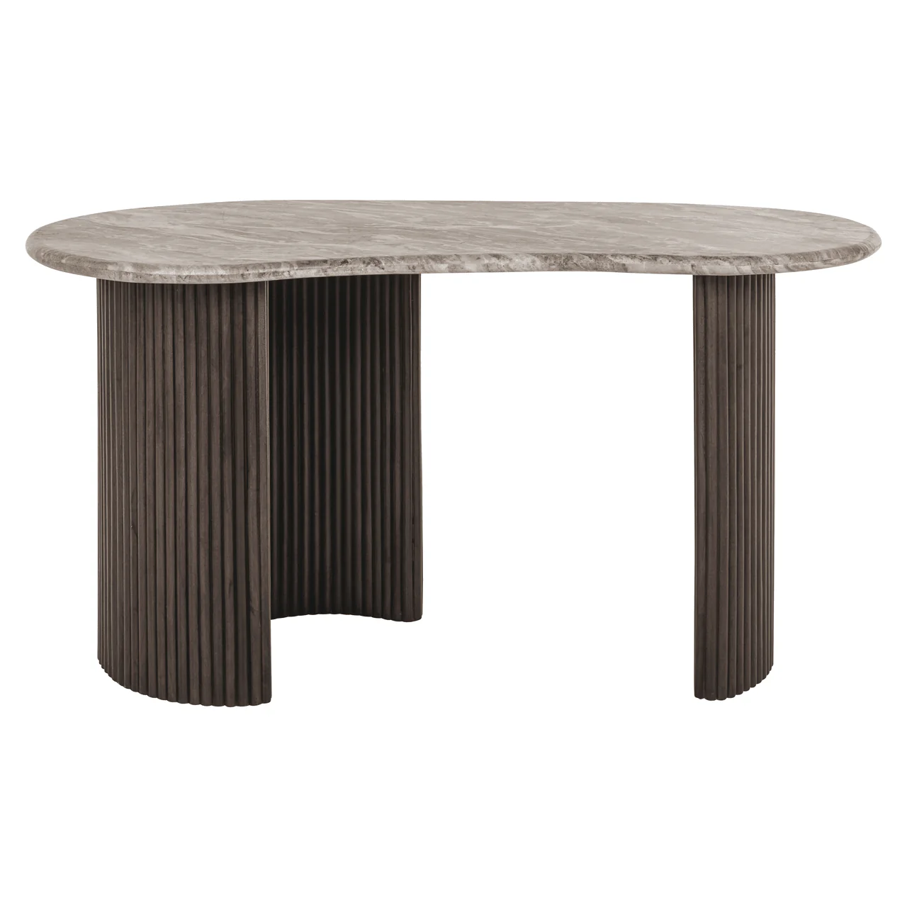 Astalina Brown Ribbed Wooden Pebble Shaped Desk with Marble Top - Image 2