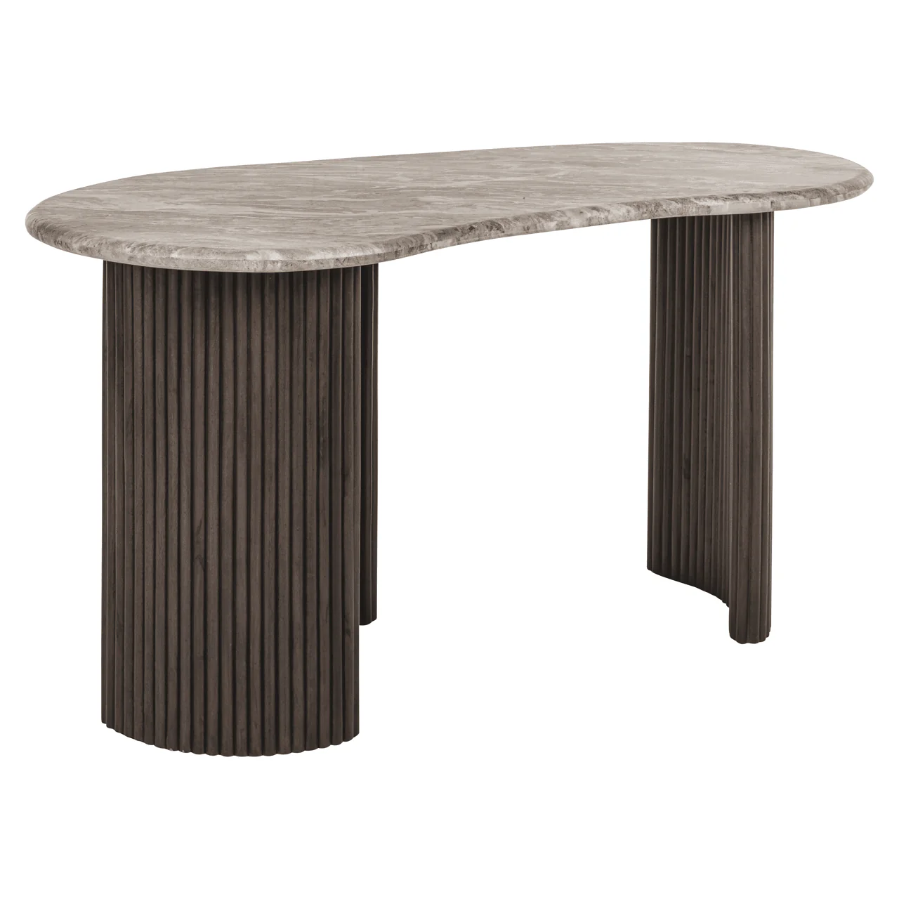 Astalina Brown Ribbed Wooden Pebble Shaped Desk with Marble Top - Image 3