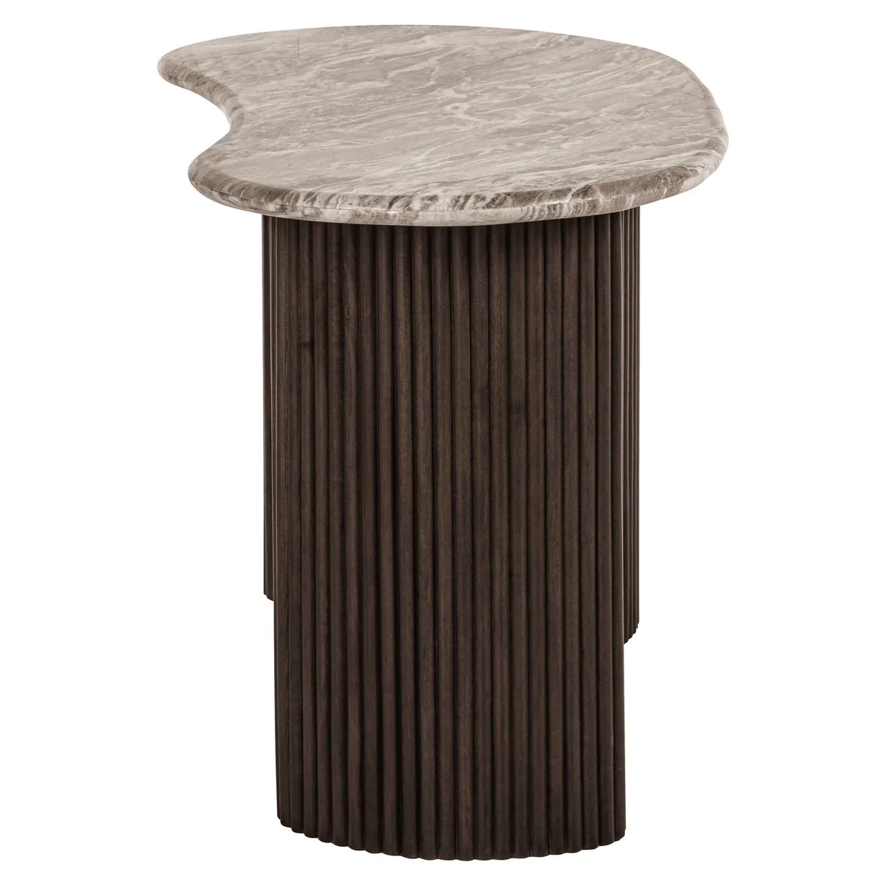 Astalina Brown Ribbed Wooden Pebble Shaped Desk with Marble Top - Image 4