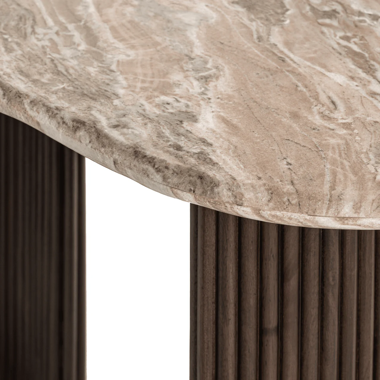 Astalina Brown Ribbed Wooden Pebble Shaped Desk with Marble Top - Image 6