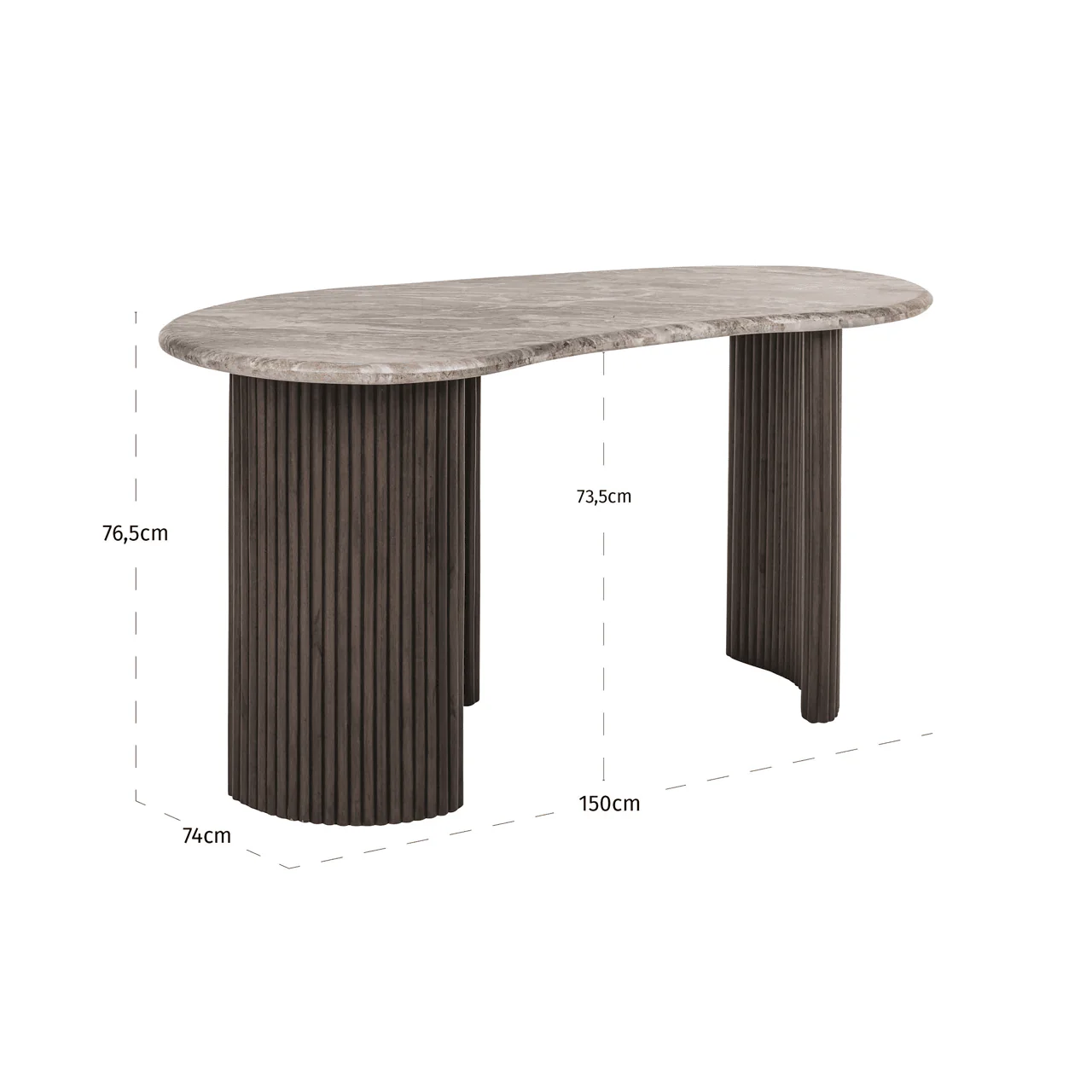 Astalina Brown Ribbed Wooden Pebble Shaped Desk with Marble Top - Image 7