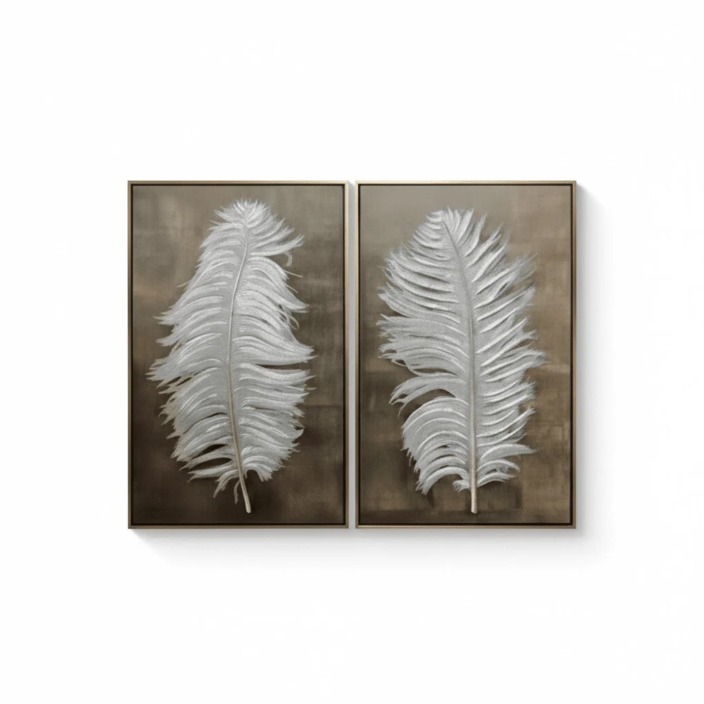 Asteria White Feather Canvas Wall Art with Gold Frame - Set of 2 - Image 2