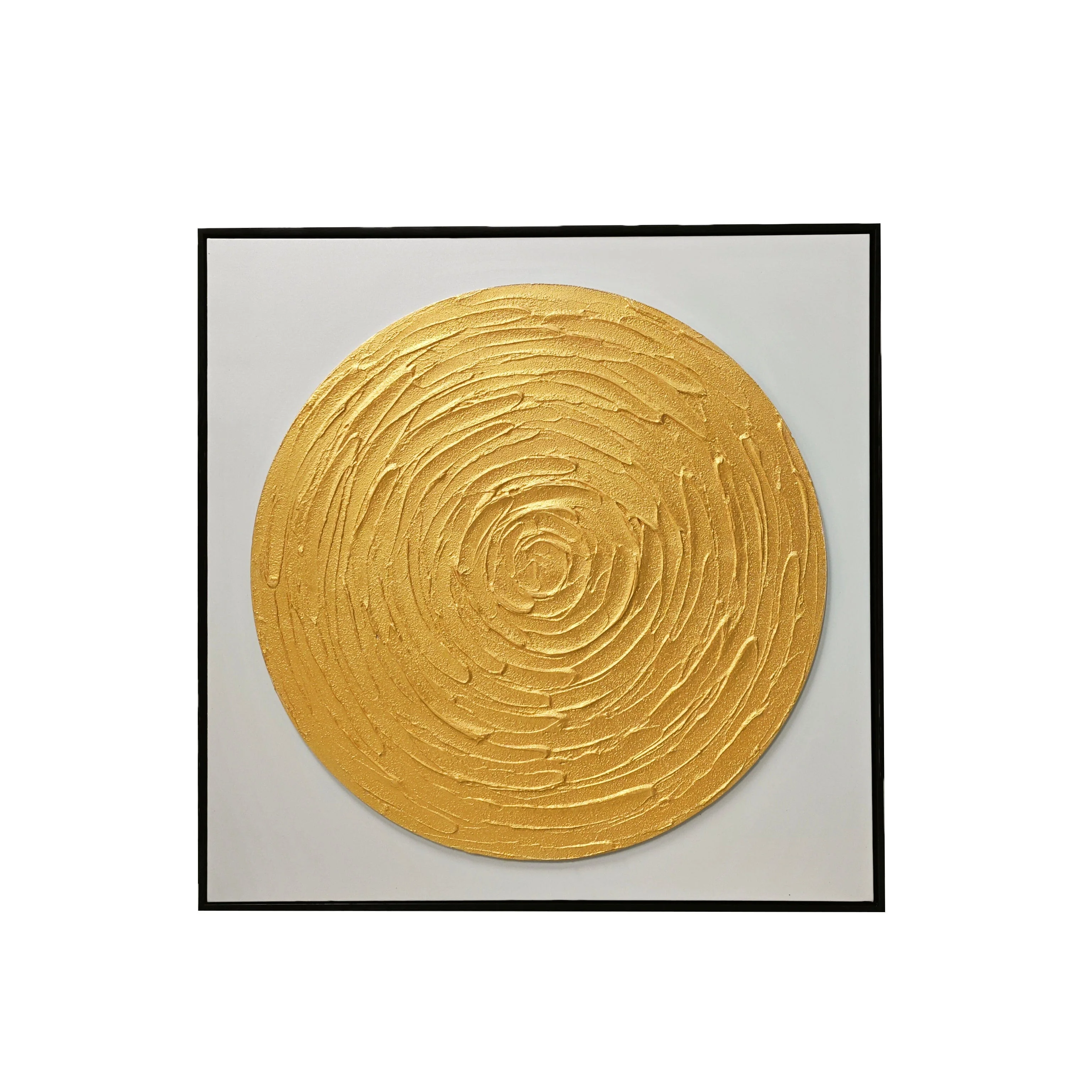 Astratto Gold Textured Circle Canvas Wall Art with Black Frame - Image 4