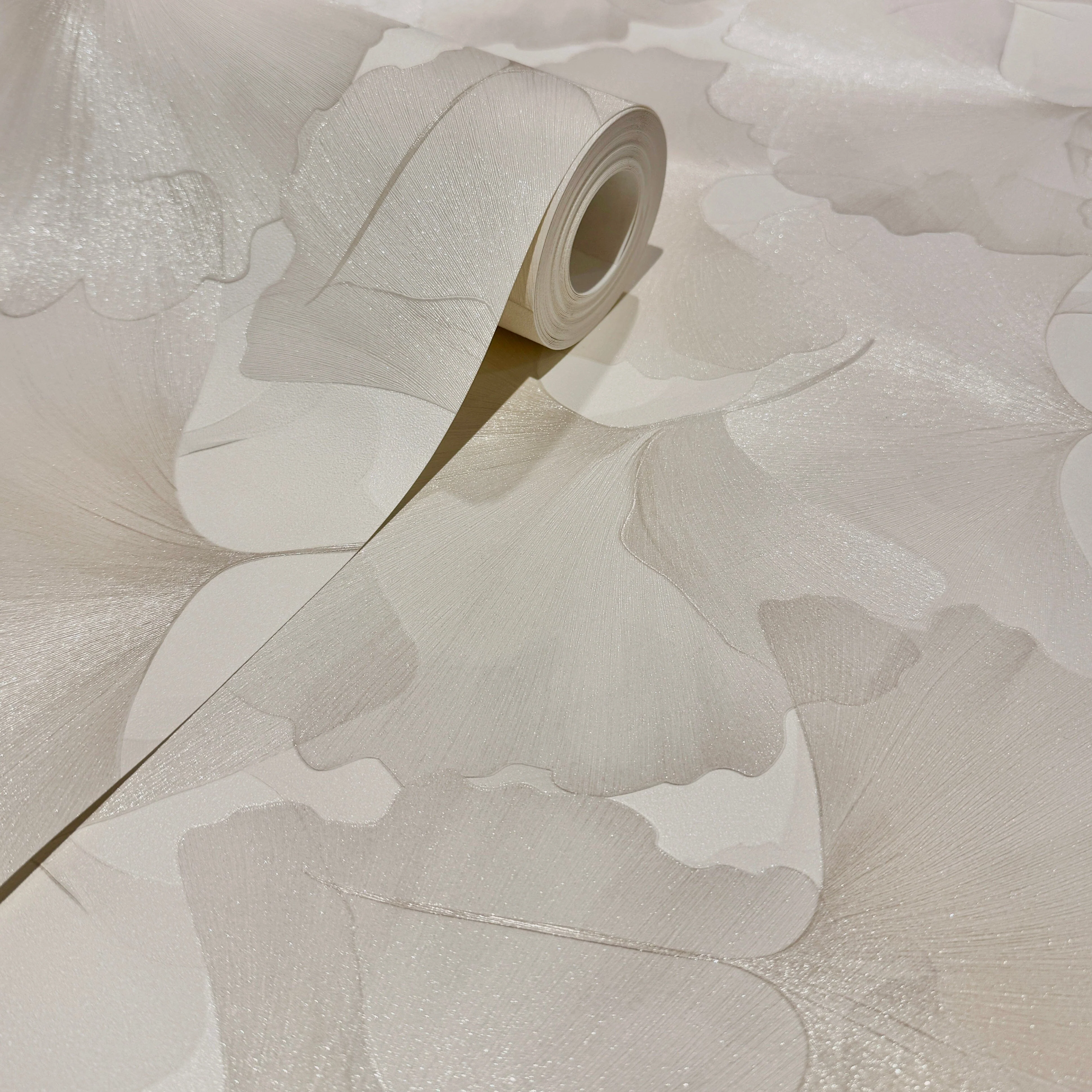 Athena Cream Metallic Gingko Leaf Patterned Wallpaper