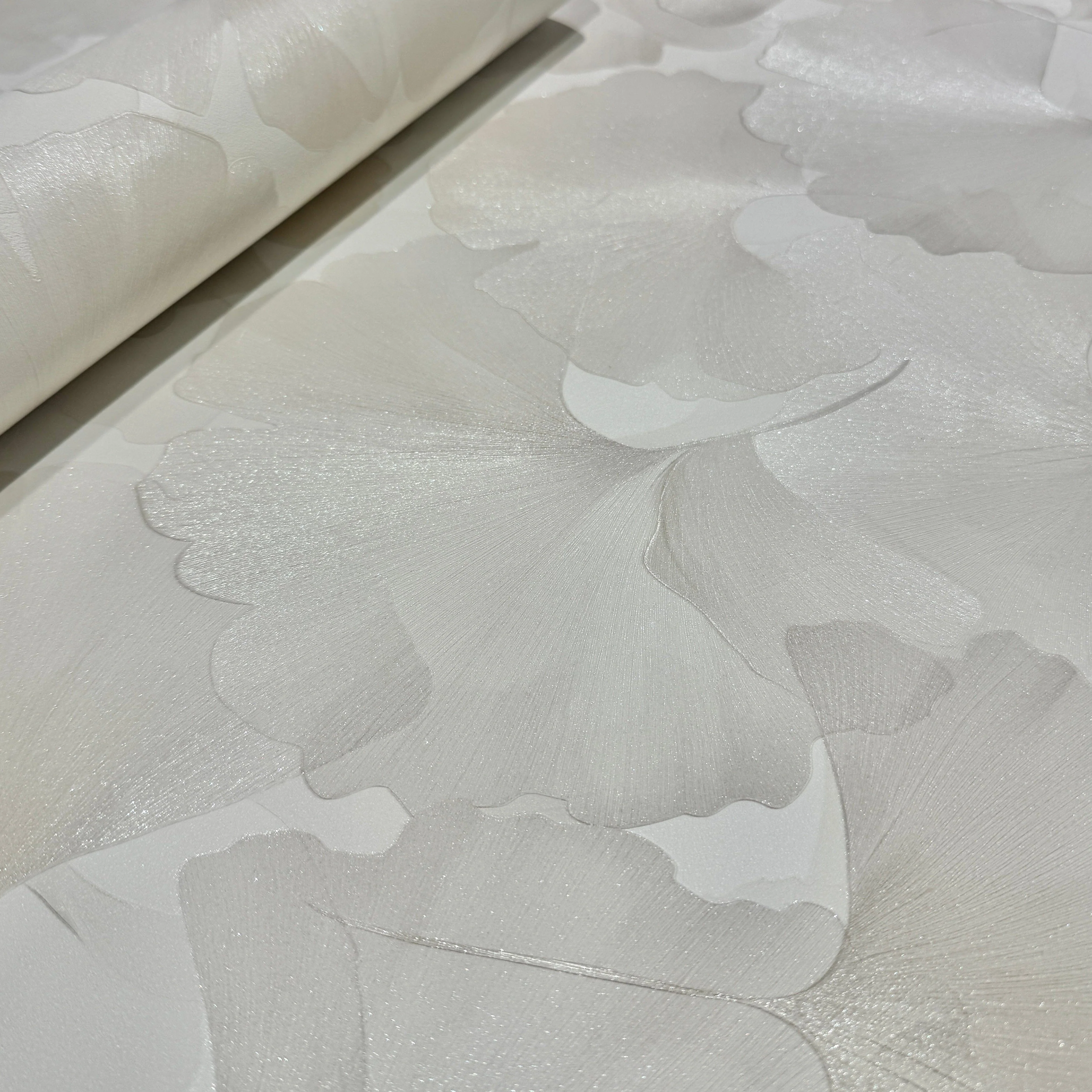 Athena Cream Metallic Gingko Leaf Patterned Wallpaper - Image 2