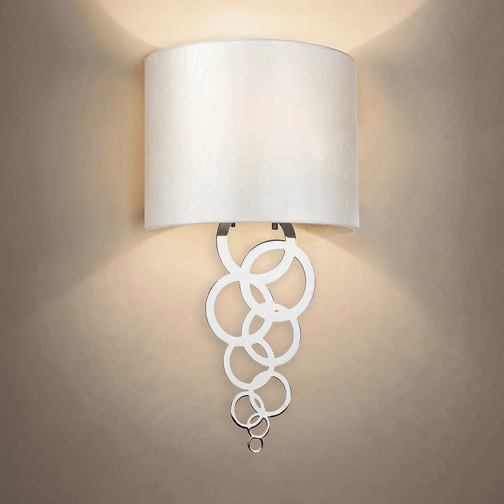 Athens Chrome Ring Detail Wall Light with Faux Silk Shade