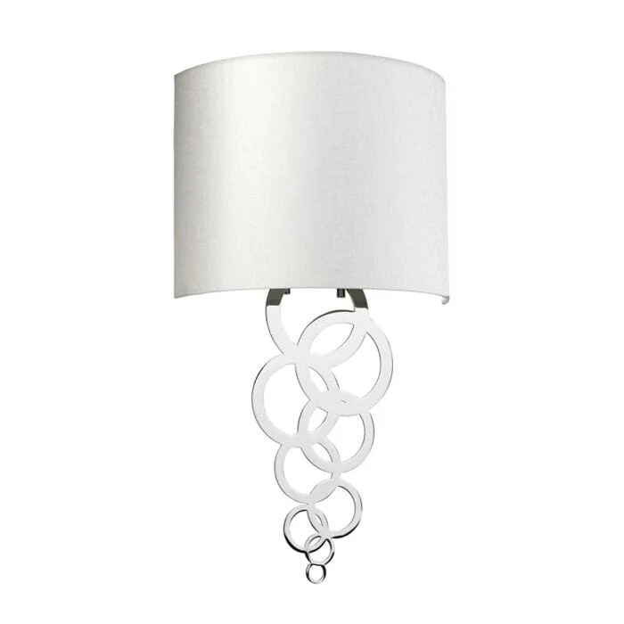 Athens Chrome Ring Detail Wall Light with Faux Silk Shade - Image 3