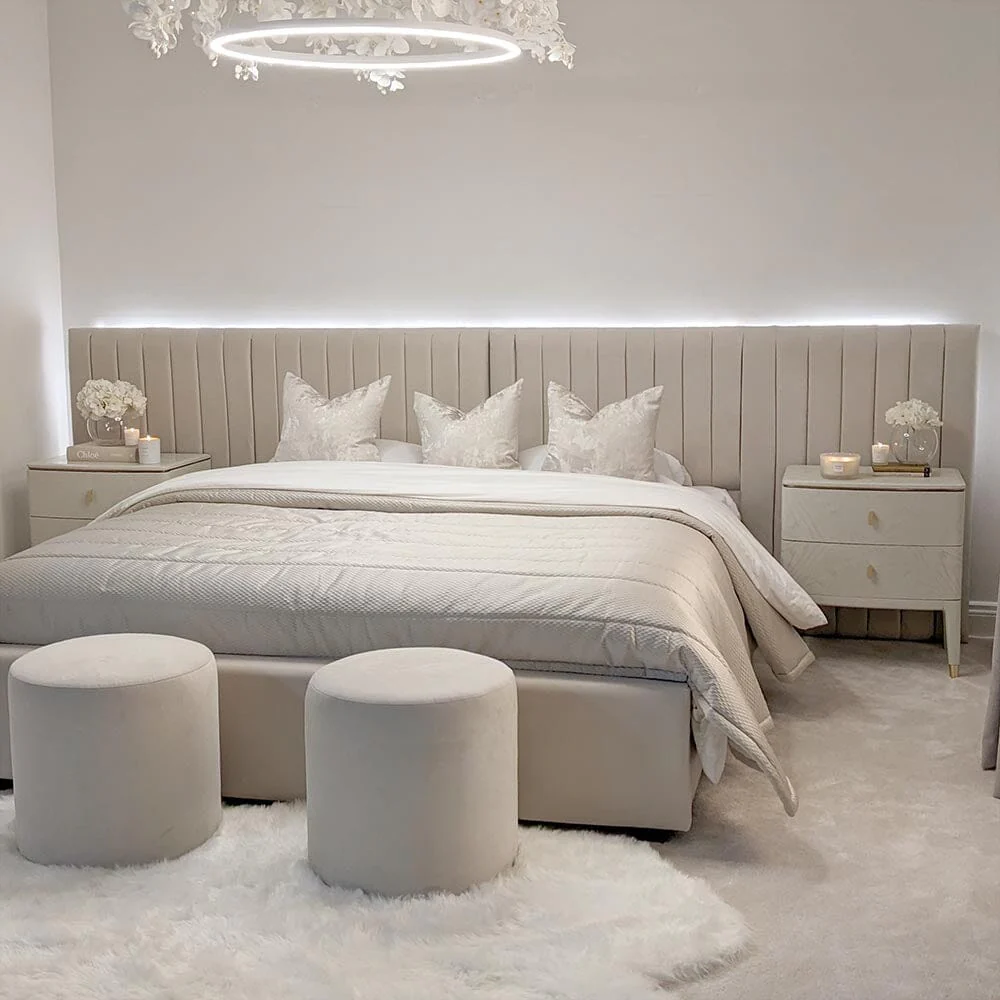 Atlantis Cream Wide Floor Standing Headboard with Bed Base - Image 3