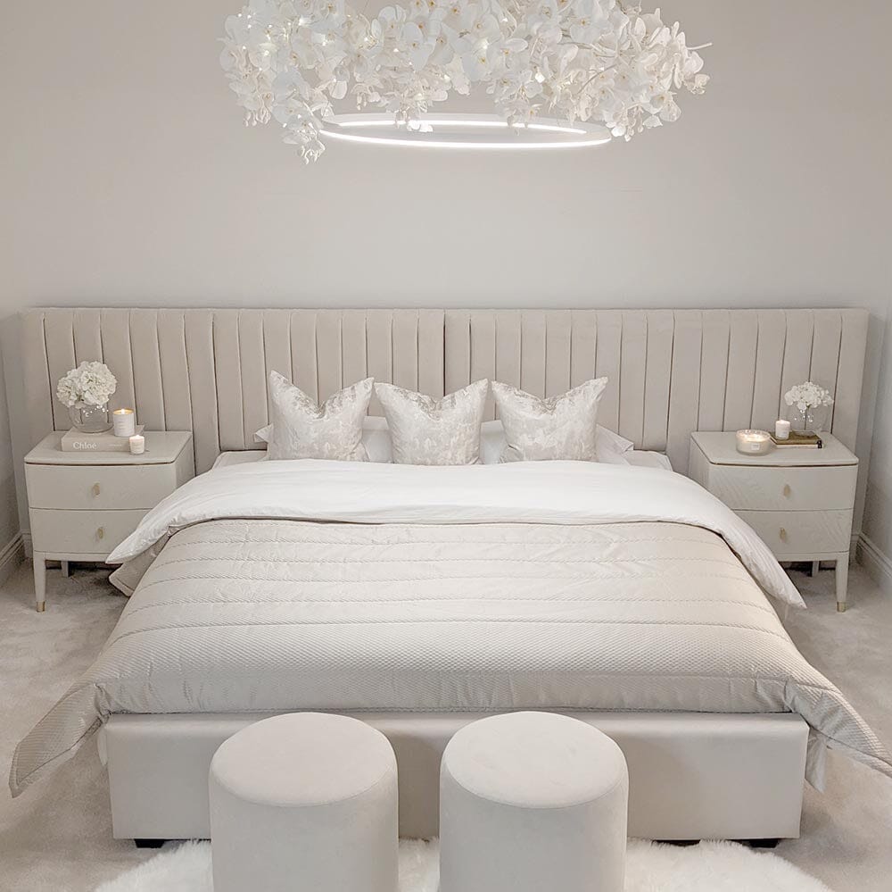 Atlantis Cream Wide Floor Standing Headboard with Bed Base - Image 4