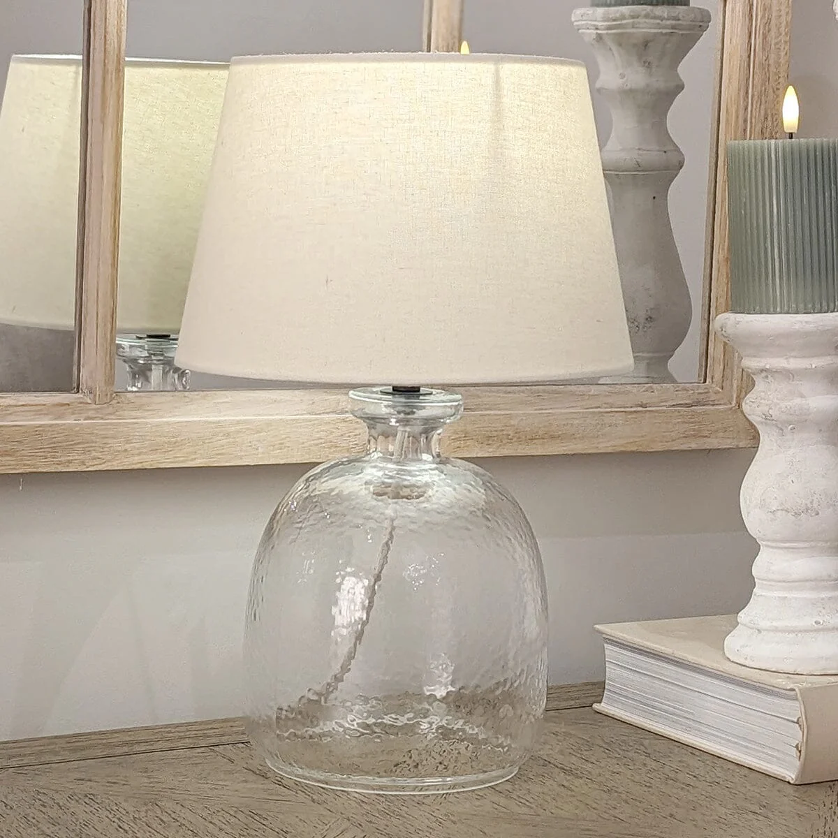 Auden Clear Textured Glass Table Lamp with Ivory Shade - Image 2