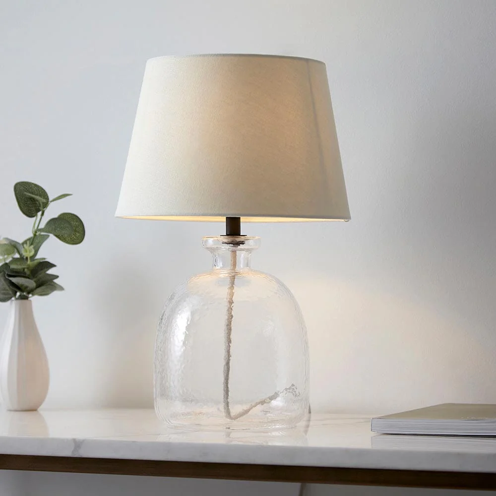 Auden Clear Textured Glass Table Lamp with Ivory Shade - Image 4