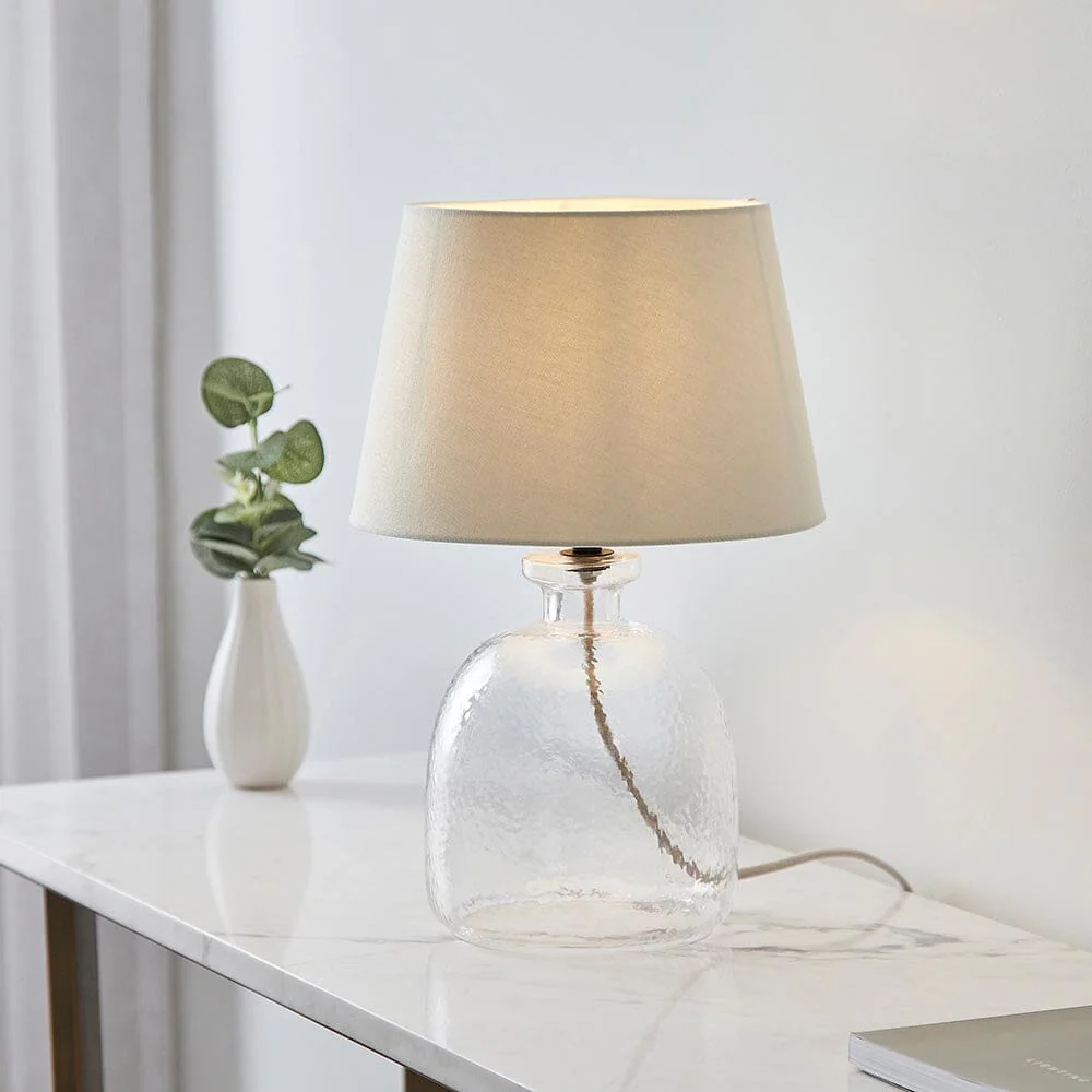 Auden Clear Textured Glass Table Lamp with Ivory Shade - Image 7