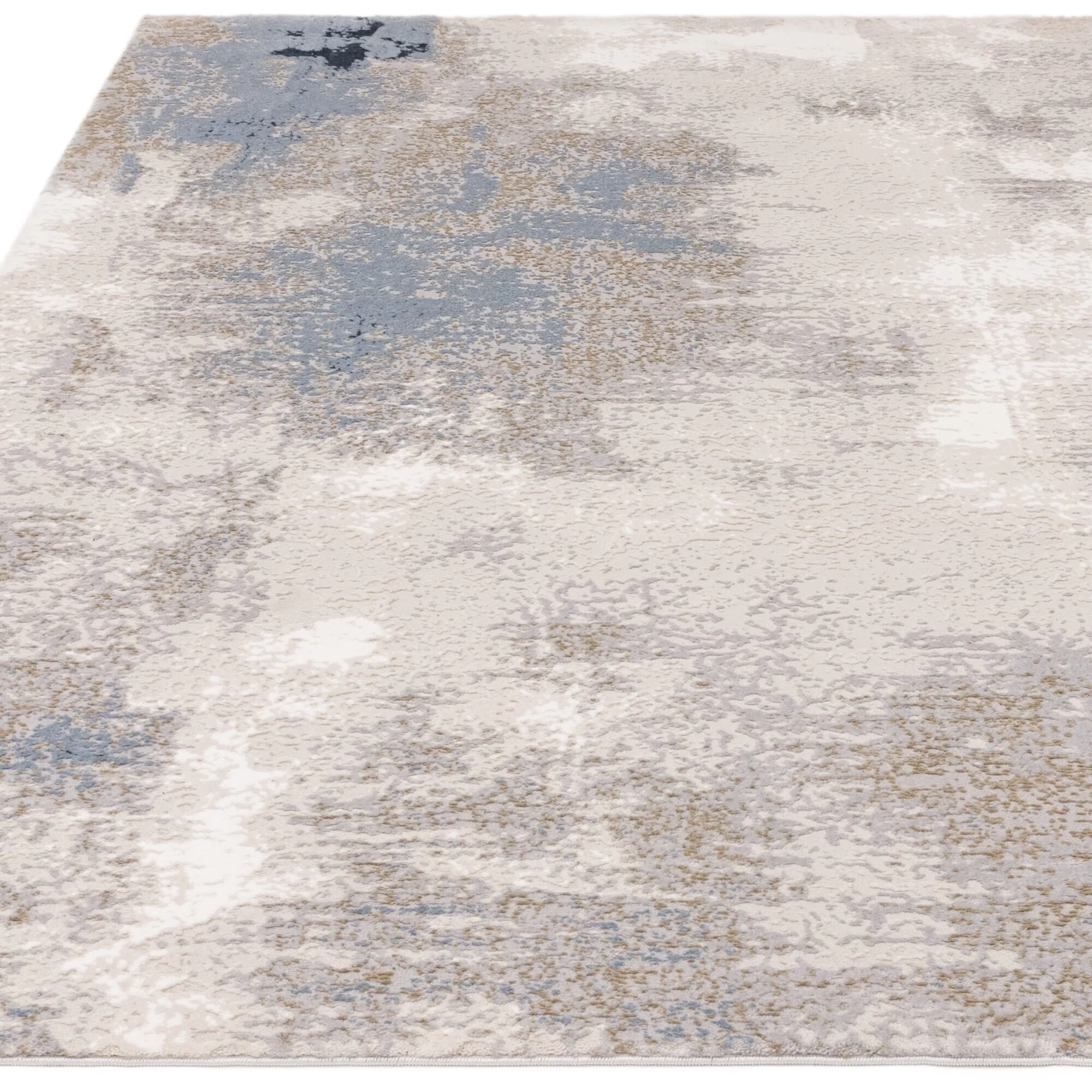 Aveline Metallic Cream, Grey & Blue Abstract Rug - Image 3