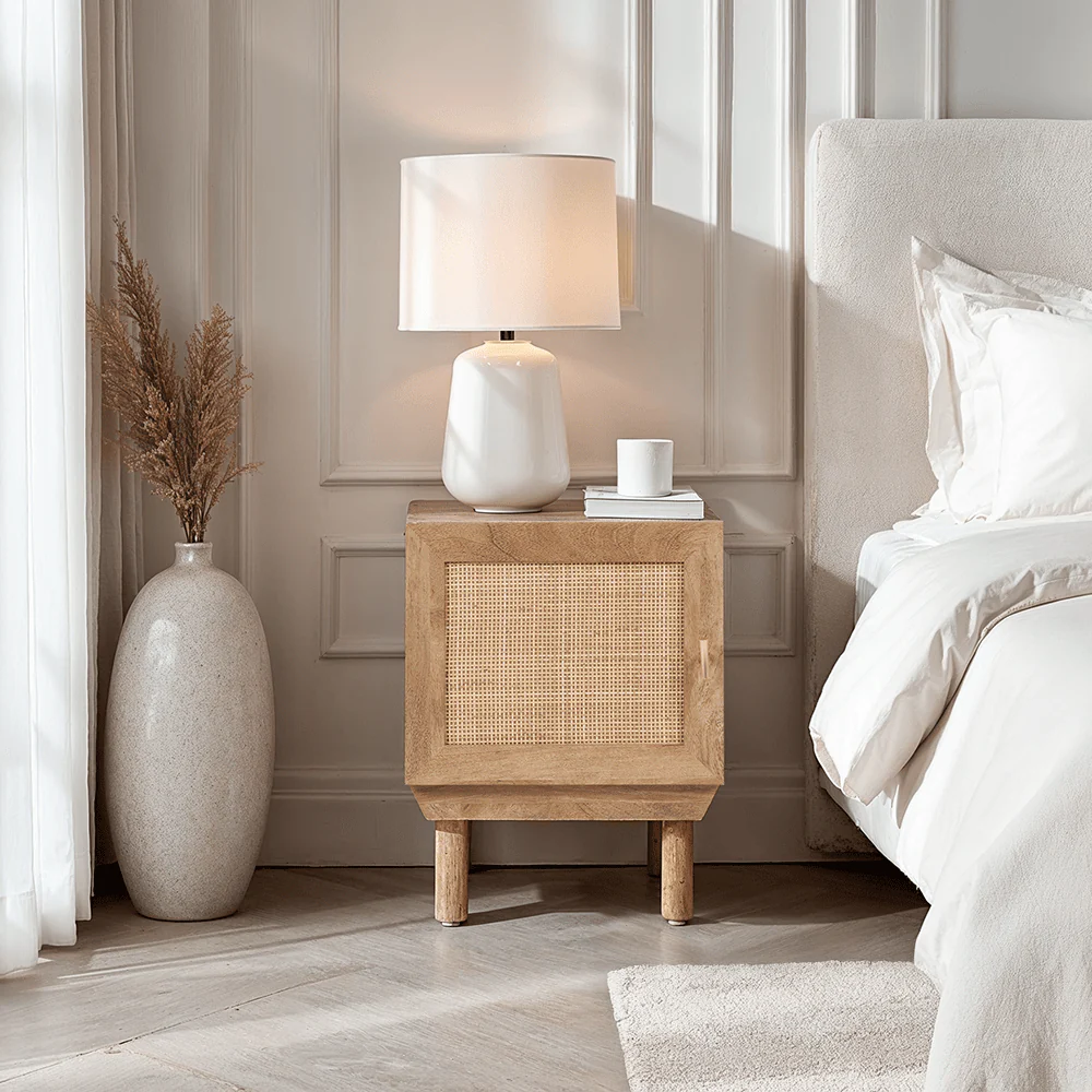 Averso Natural Rattan 1 Door Bedside Table