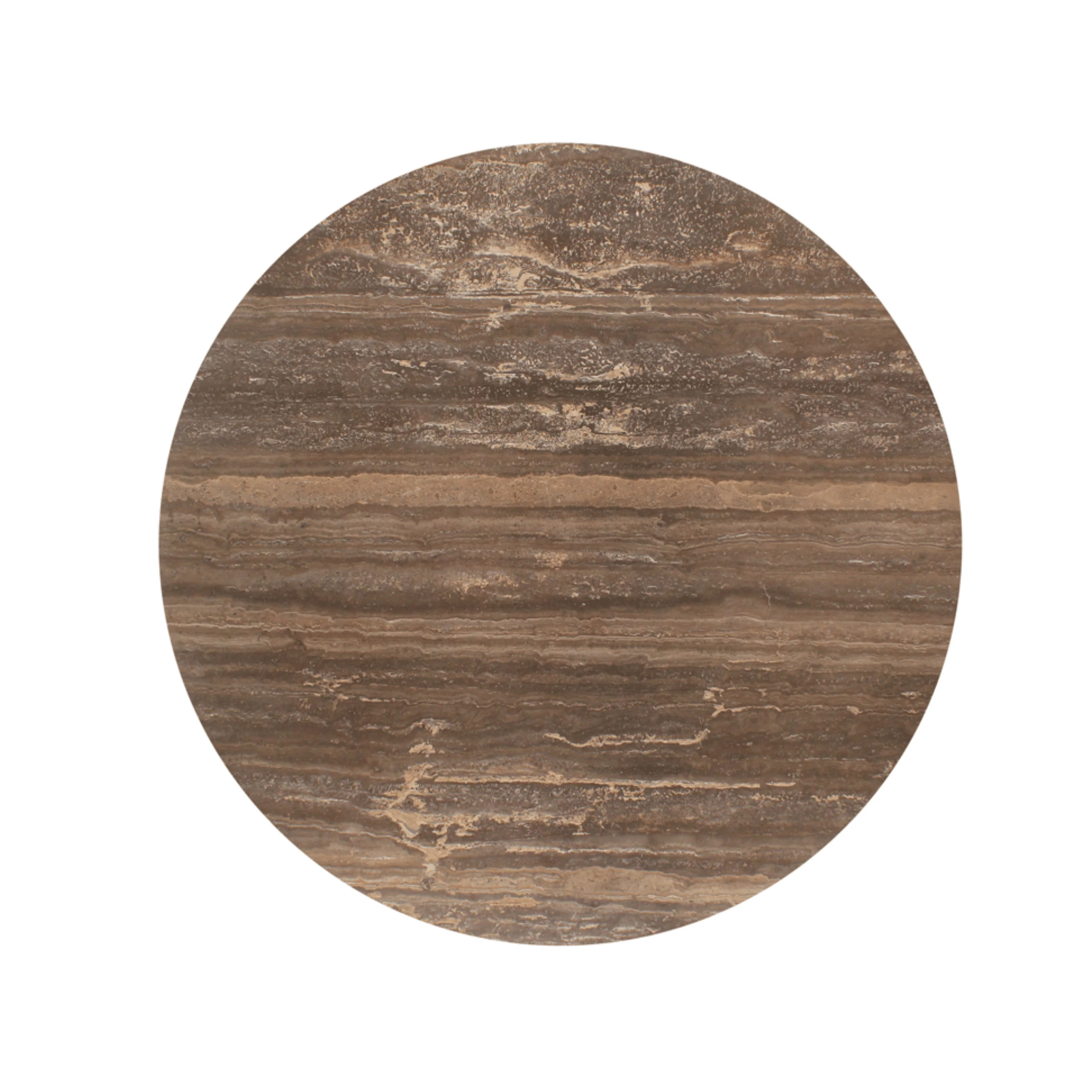 Aya Brown Ribbed Round Dining Table with Travertine Top - Image 3
