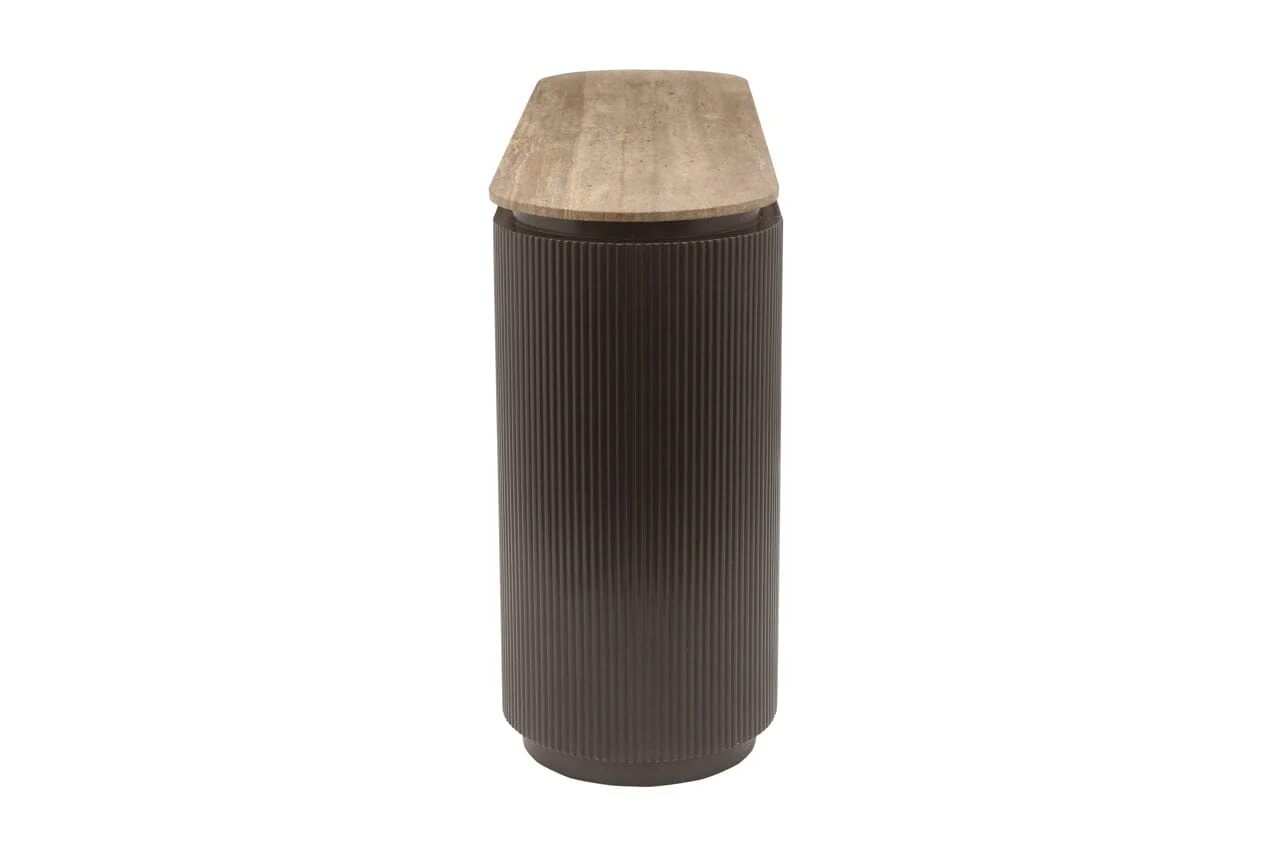 Aya Brown Ribbed Sideboard with Travertine Top - Image 4