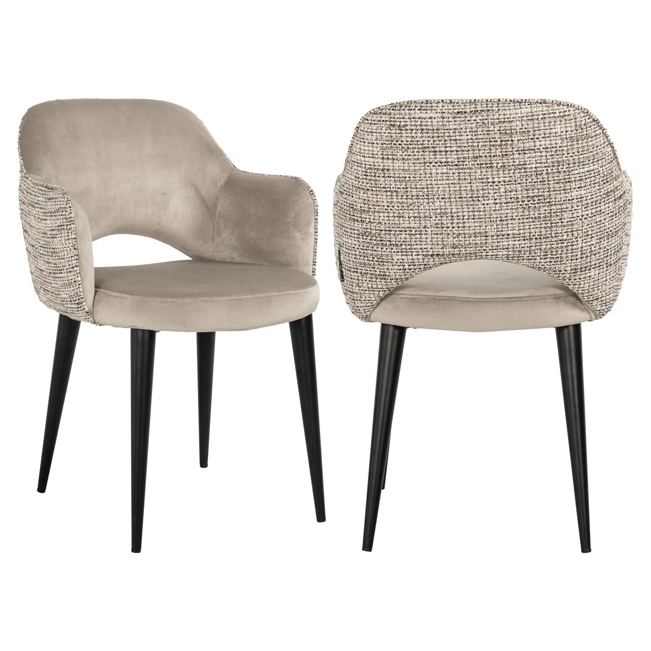 Azura Taupe Velvet & Tweed Dining Chair with Black Legs - Image 2