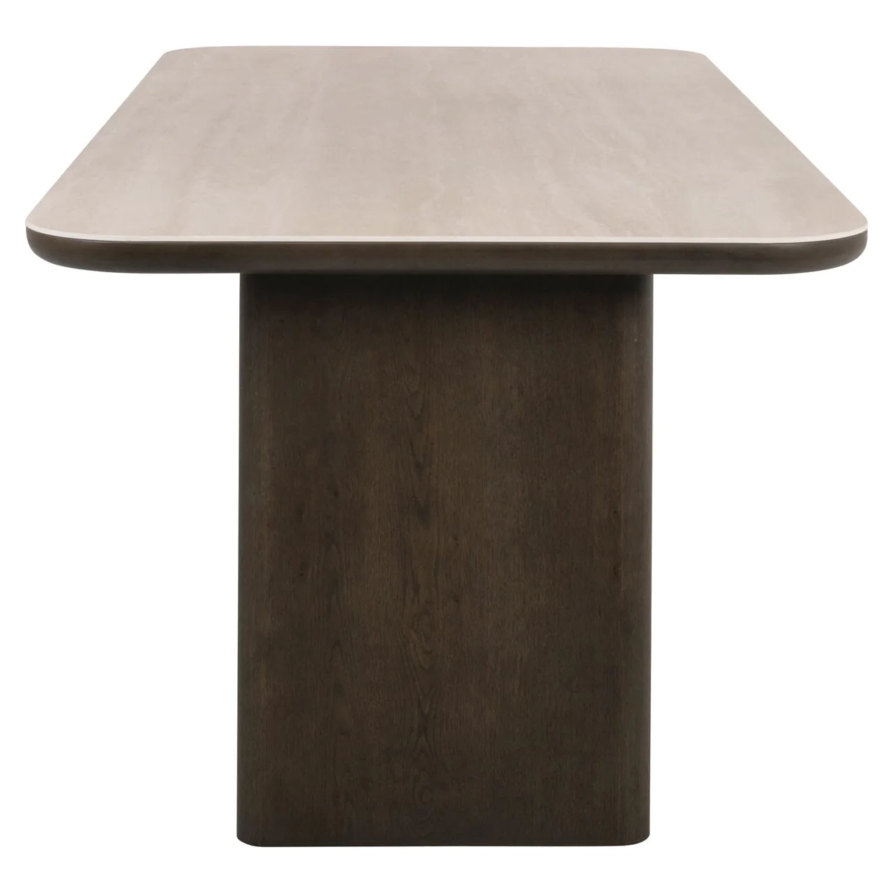 Balerno Deep Brown Wooden Dining Table with Travertine Top - Image 4
