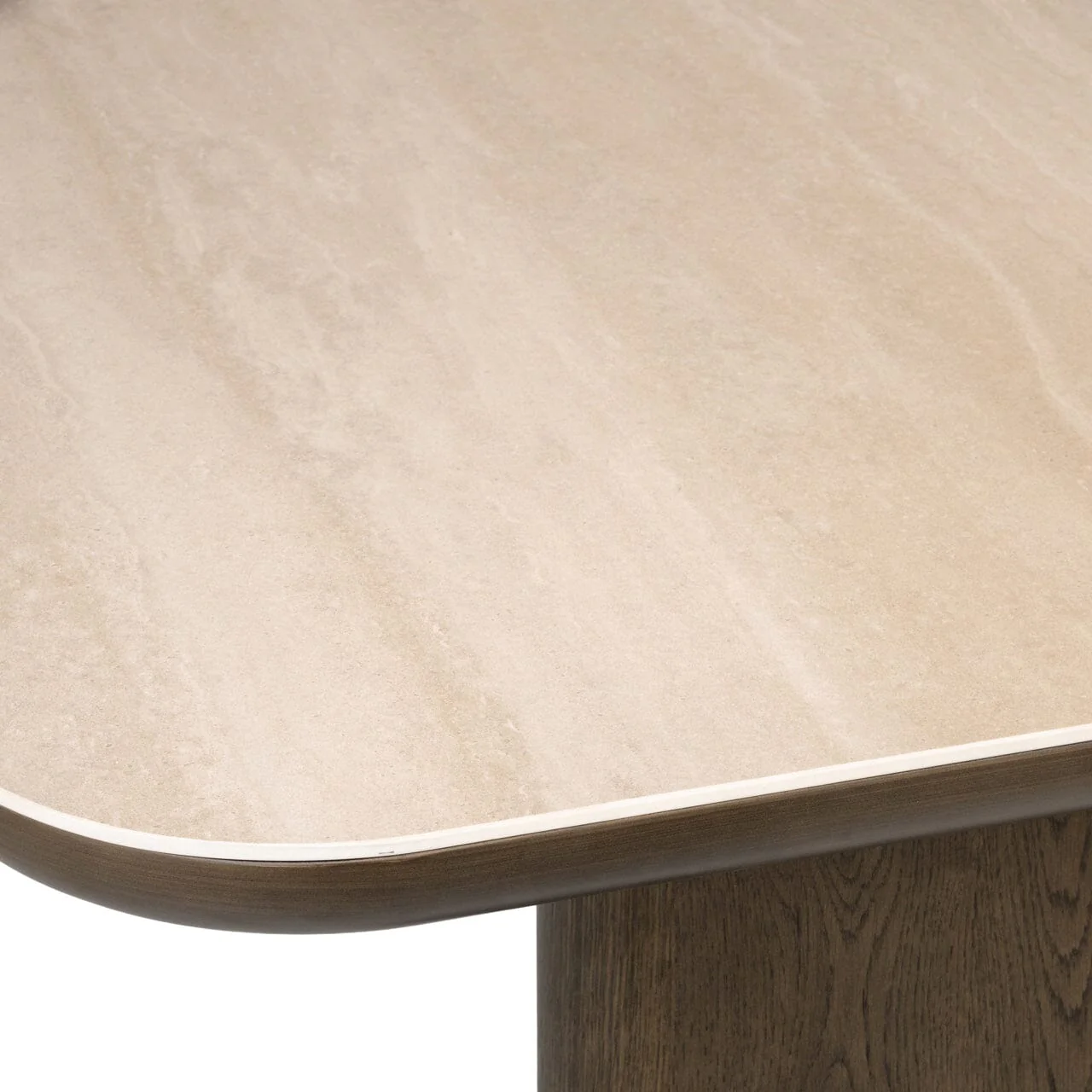 Balerno Deep Brown Wooden Dining Table with Travertine Top - Image 5