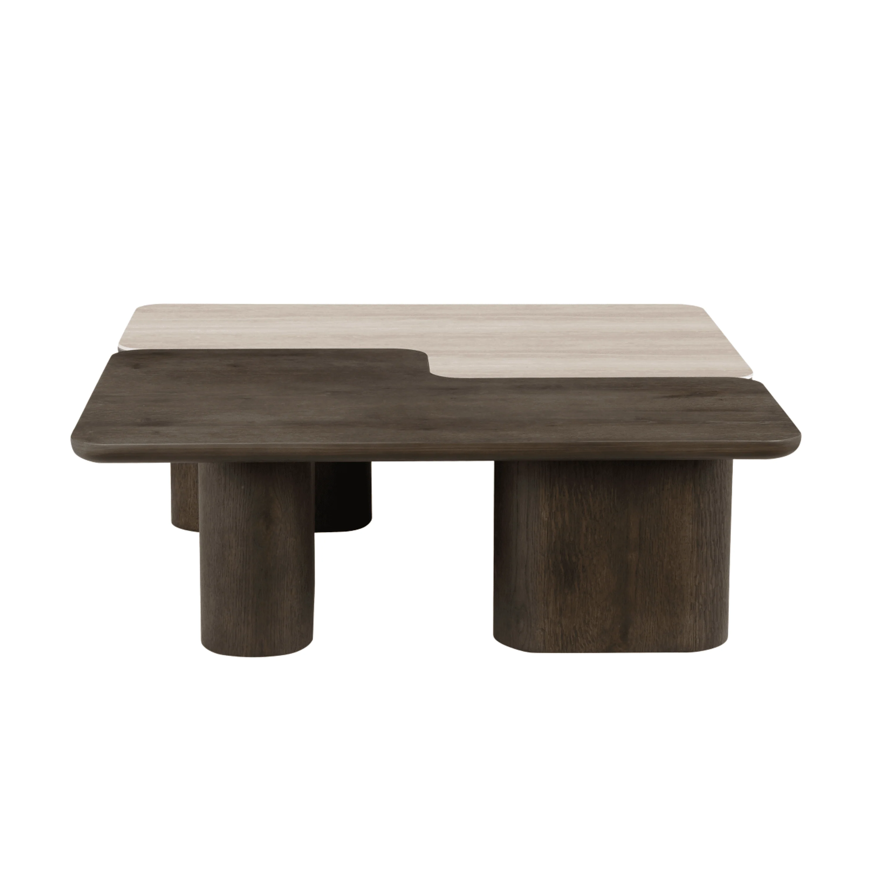 Balerno Deep Brown Wooden & Travertine Contrast Coffee Tables - Set of 2 - Image 5