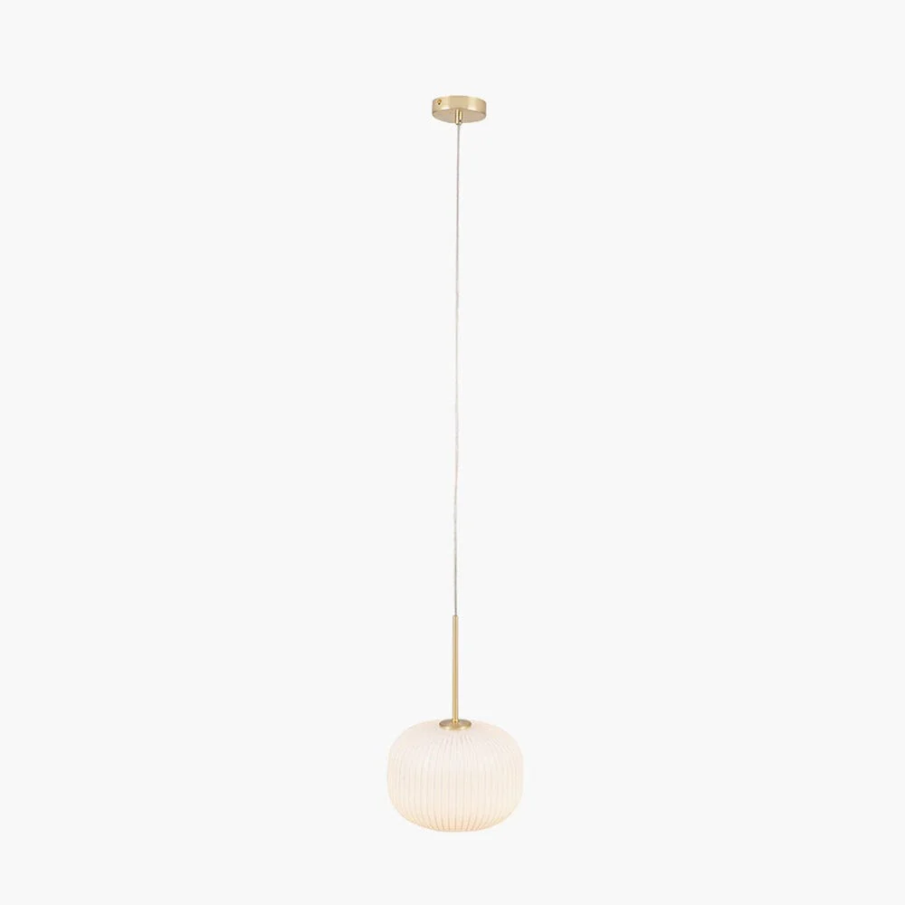 Bellamy White Glass & Gold Ribbed Glass Circular Pendant Ceiling Light - Image 2