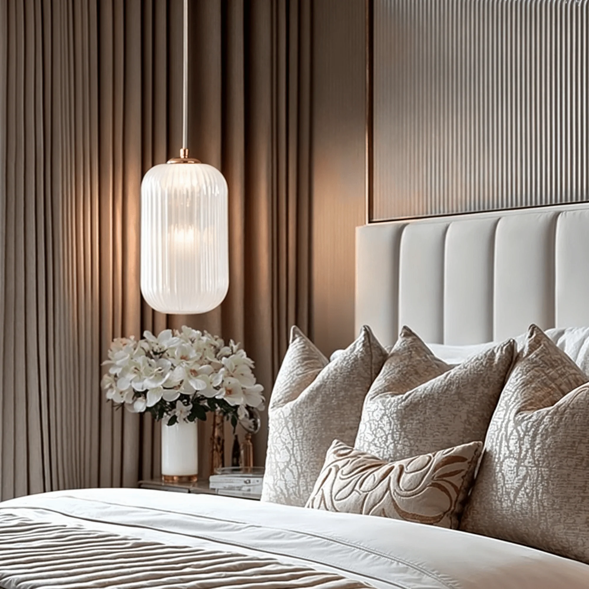 Bellamy White Glass & Gold Ribbed Glass Pendant Ceiling Light