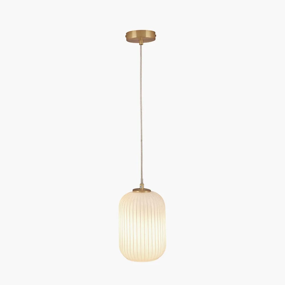 Bellamy White Glass & Gold Ribbed Glass Pendant Ceiling Light - Image 2