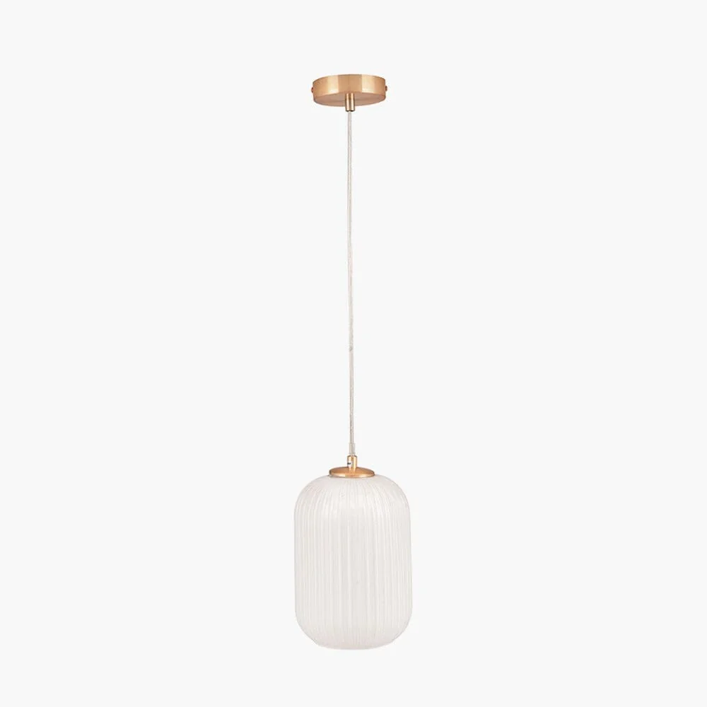 Bellamy White Glass & Gold Ribbed Glass Pendant Ceiling Light - Image 3
