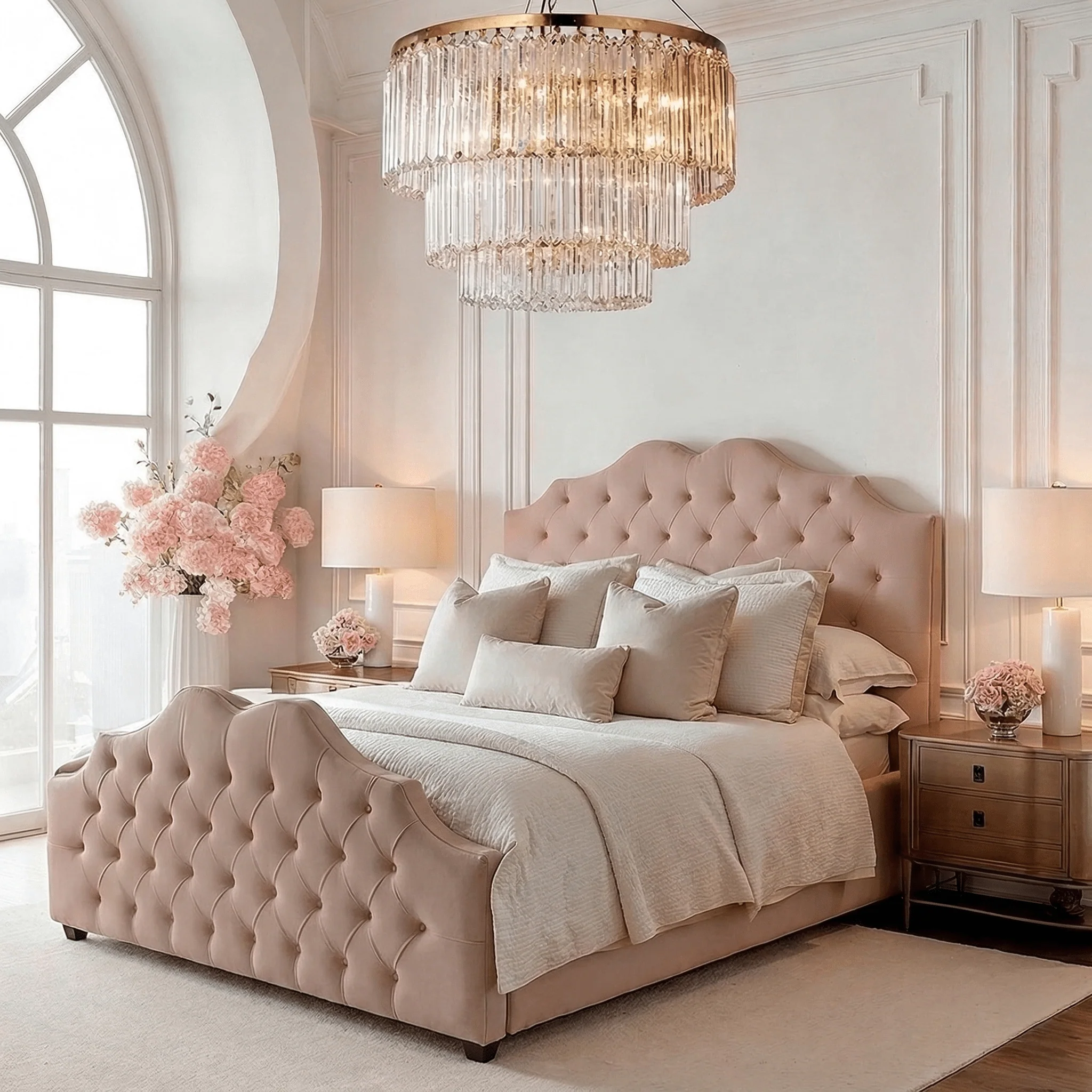 Belvoir Pink Velvet Luxury Curved Velvet Bed