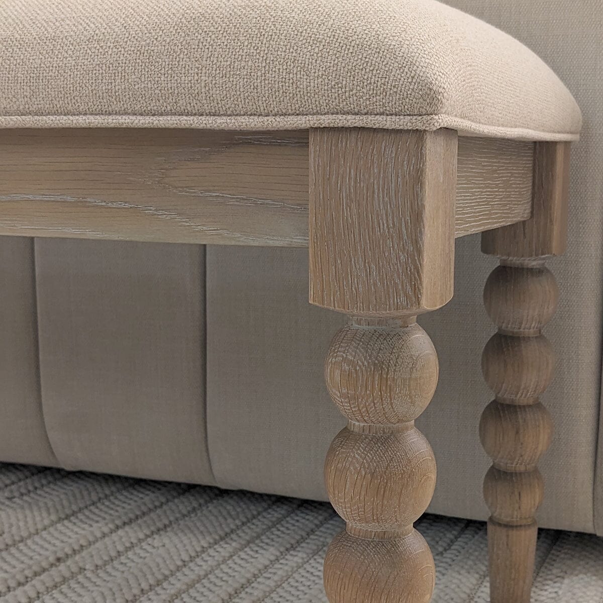 Blenheim Linen Fabric Top Bench with Oak Legs - Image 3