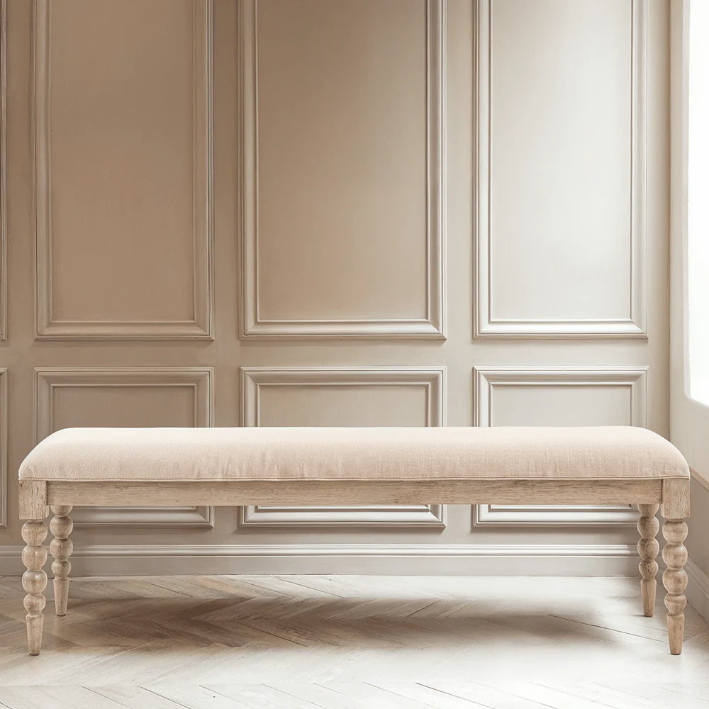 Blenheim Linen Fabric Top Bench with Oak Legs - Image 4