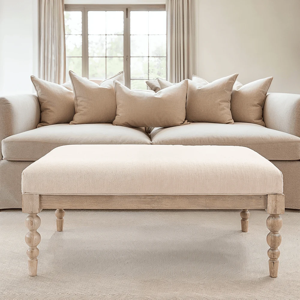 Blenheim Linen Fabric Top Square Coffee Table with Oak Legs