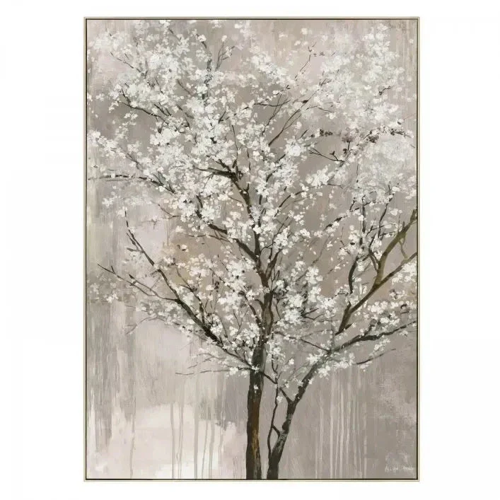 Blossom Tree Neutral Wooden Framed Canvas Wall Art - Image 3