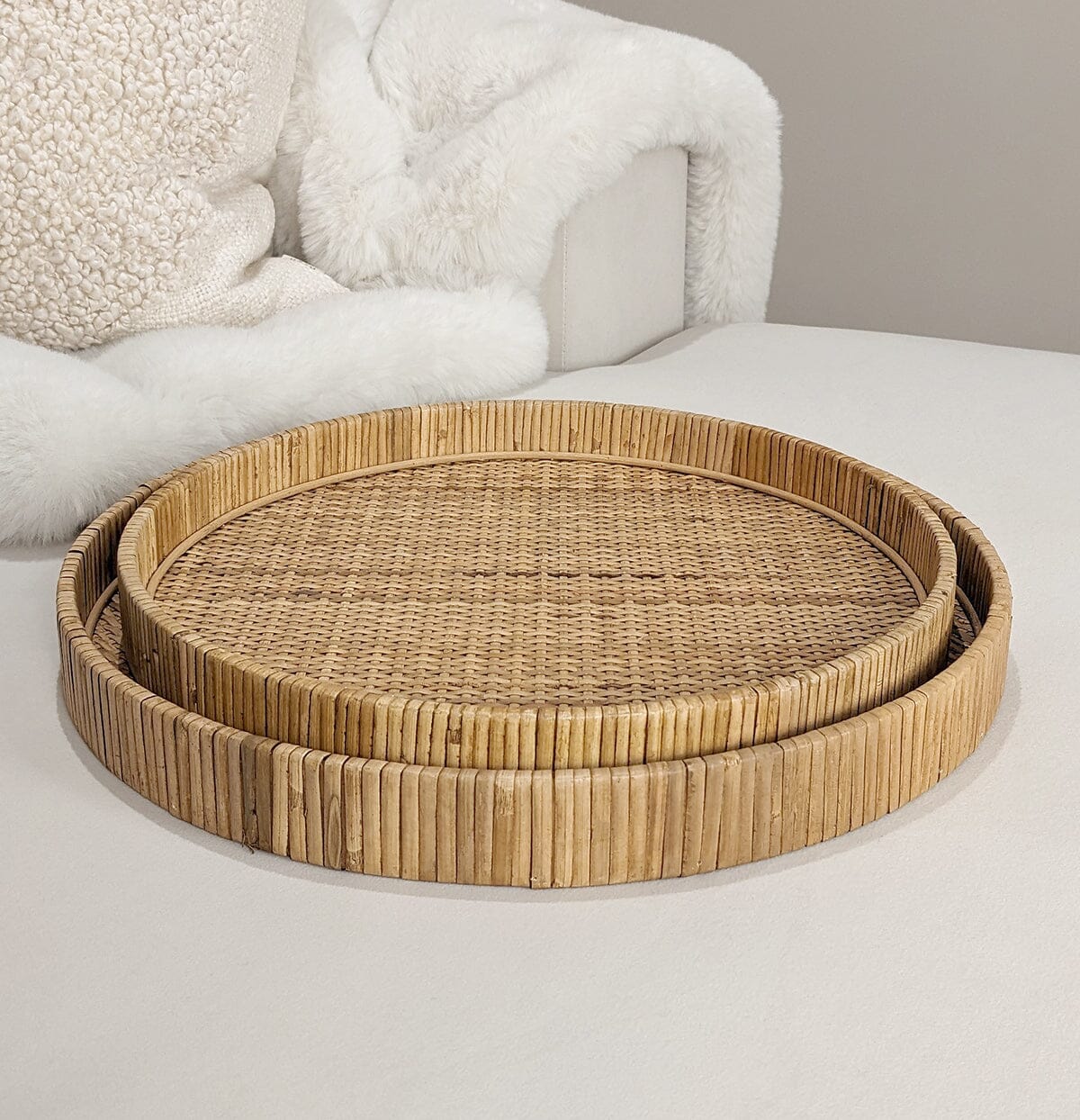 Bree Set of 2 Natural Rattan Round Trays - Image 2